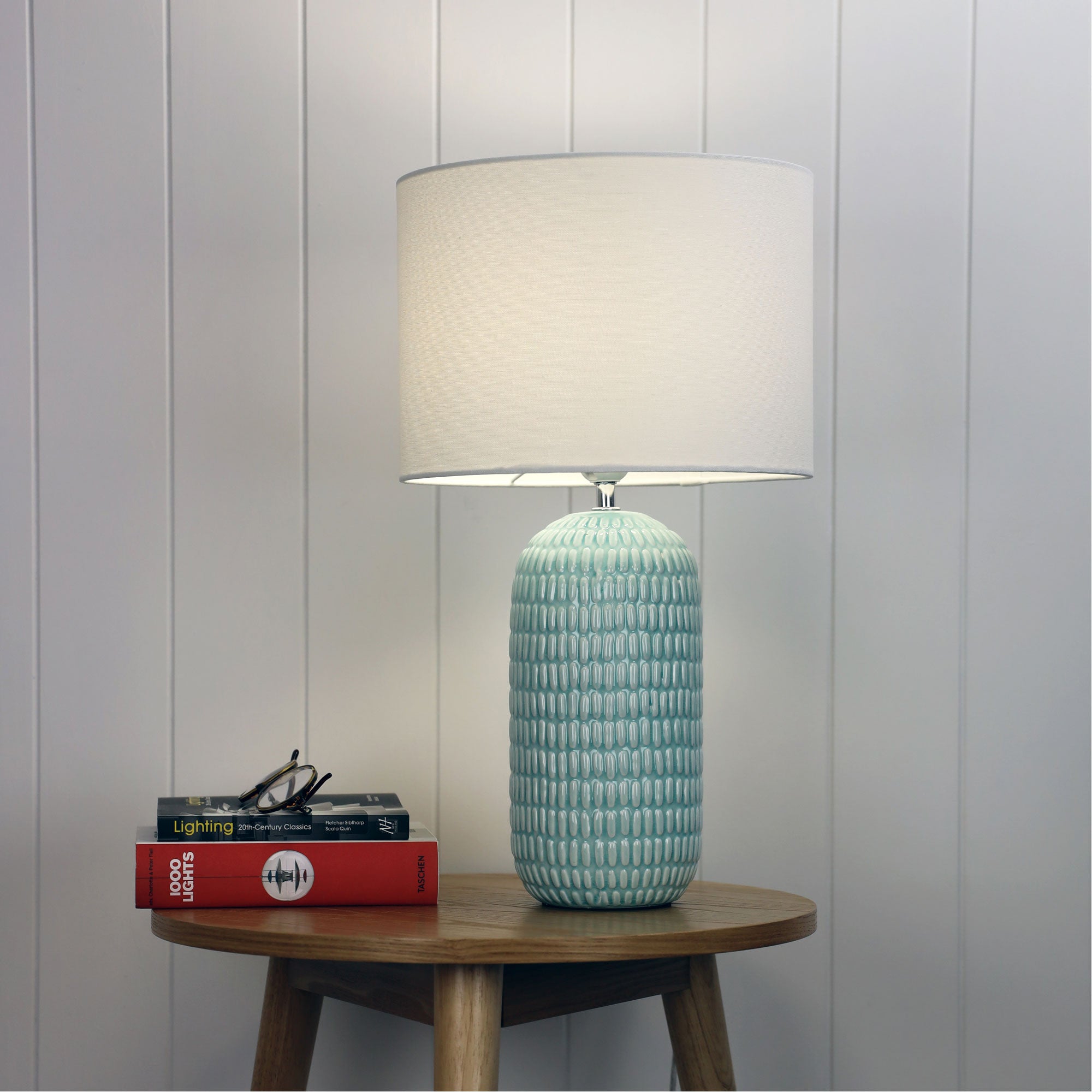 Hurley Pale Blue Ceramic & White Fabric Table Lamp