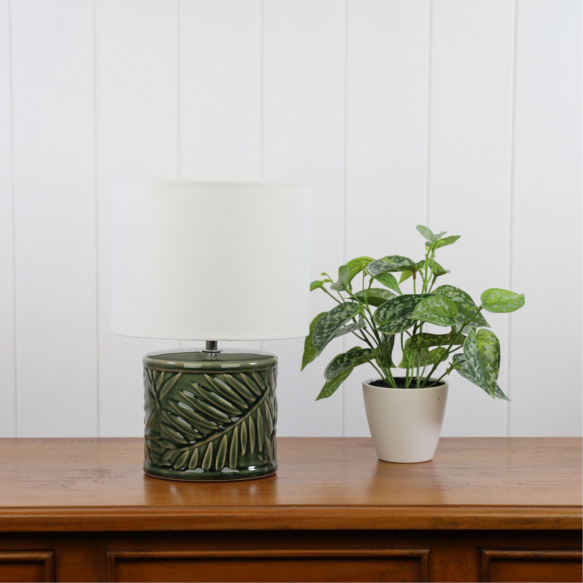 Kai Green Ceramic & White Fabric Table Lamp
