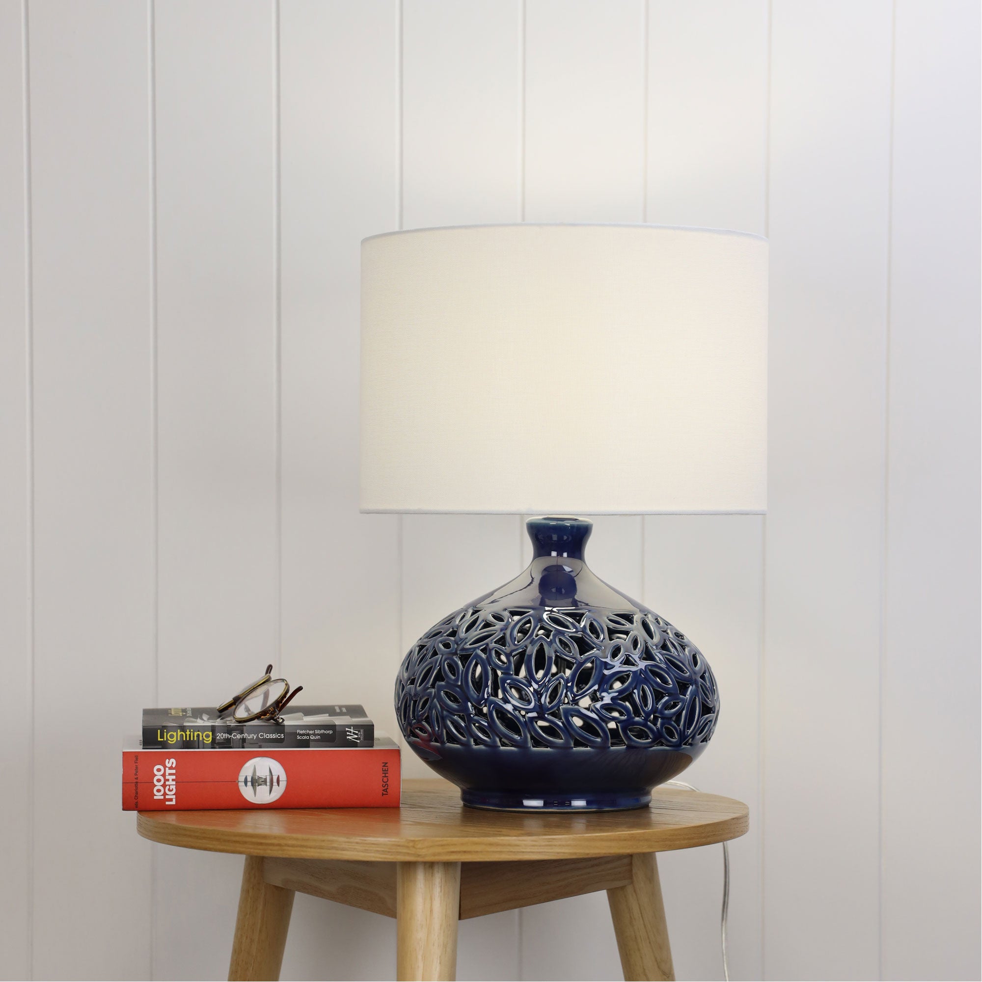 Douglas Blue Ceramic & White Fabric Table Lamp