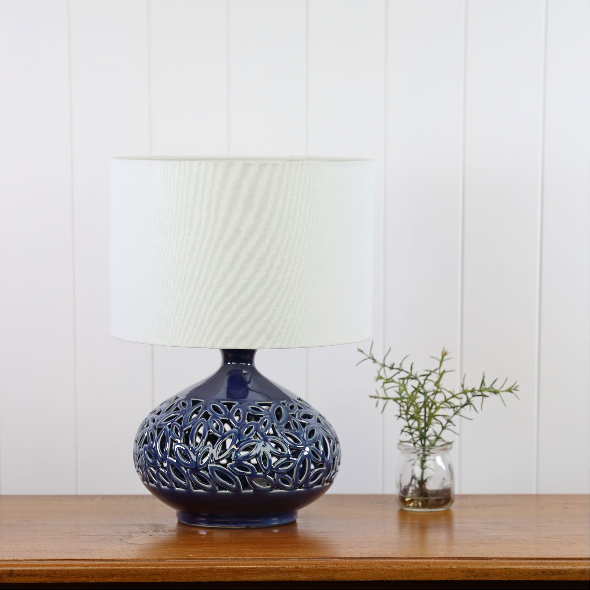 Douglas Blue Ceramic & White Fabric Table Lamp