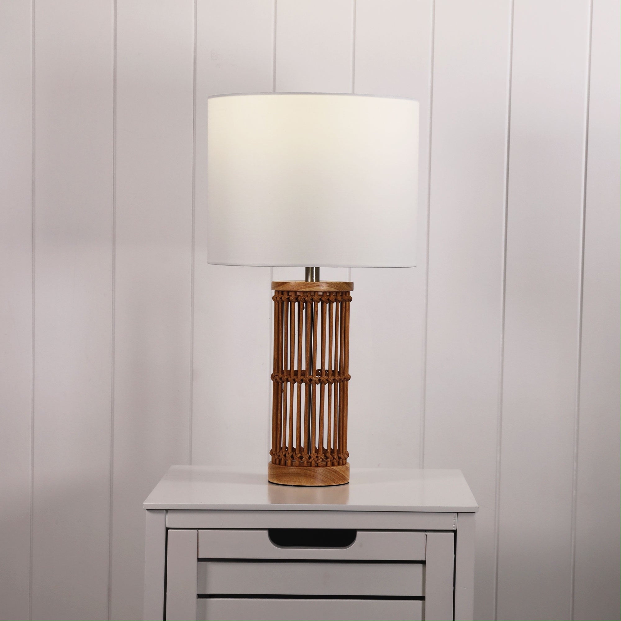 Medan Bamboo & White Fabric Table Lamp