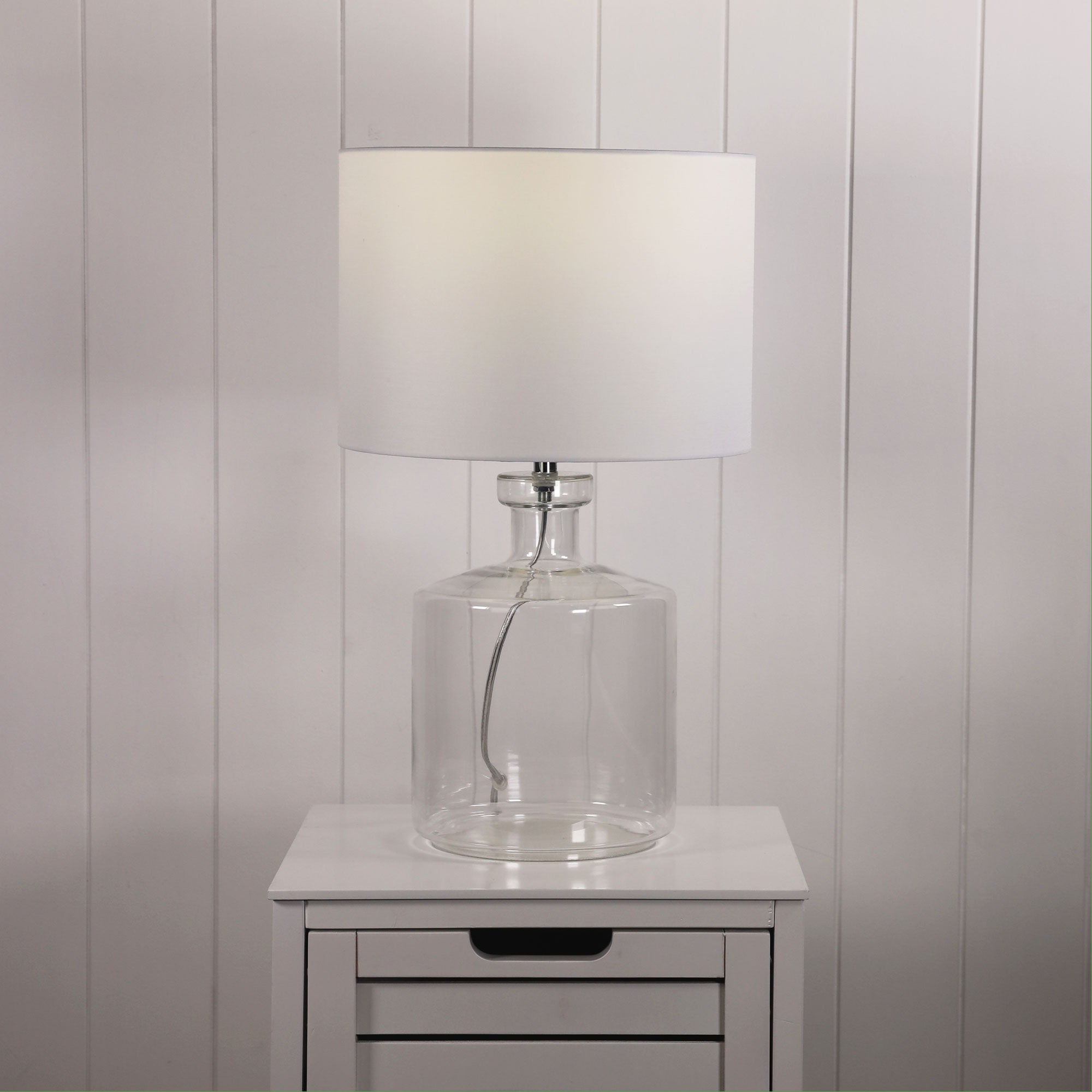 Fermo Clear Glass & White Fabric Table Lamp