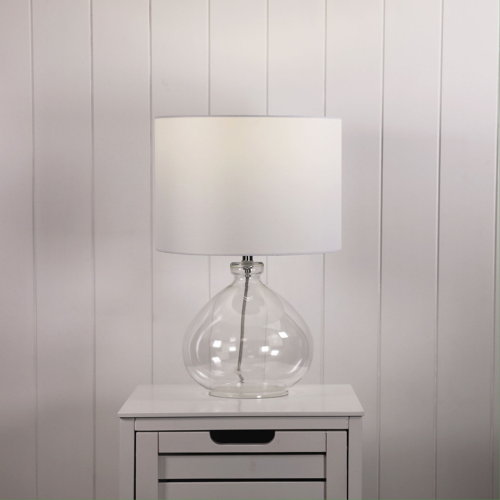 Melfi Clear Glass & White Fabric Table Lamp