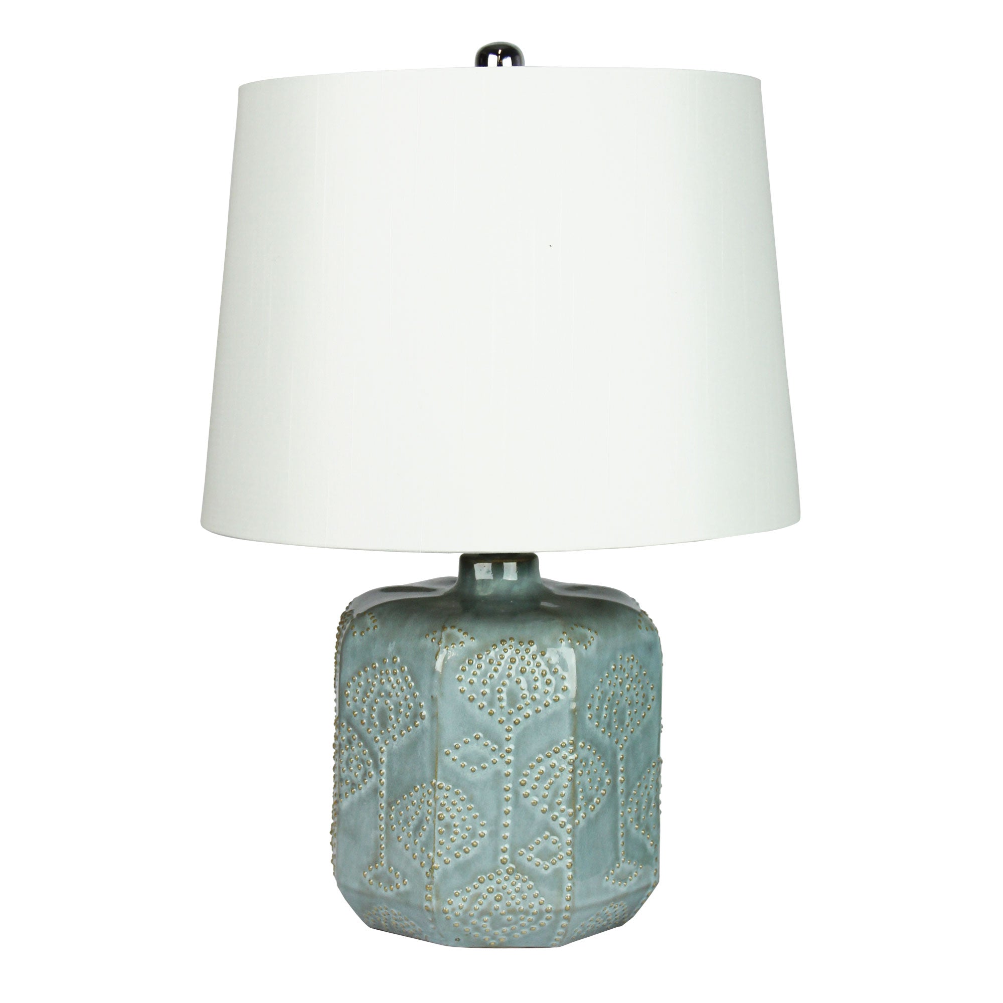 Bikki Embossed Blue Ceramic Lamp With Harp Shade
