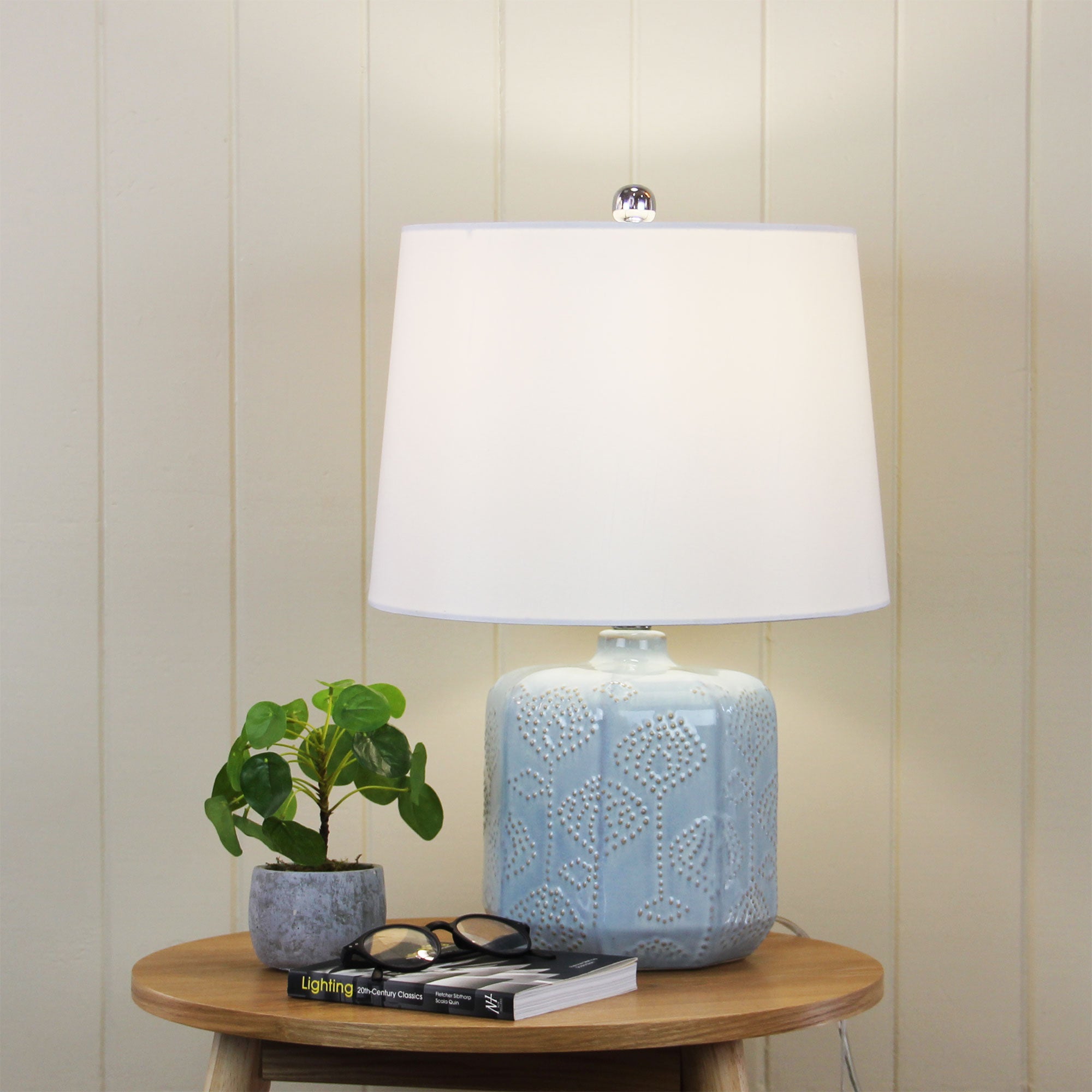 Bikki Blue Ceramic & White Table Lamp With Harp Shade