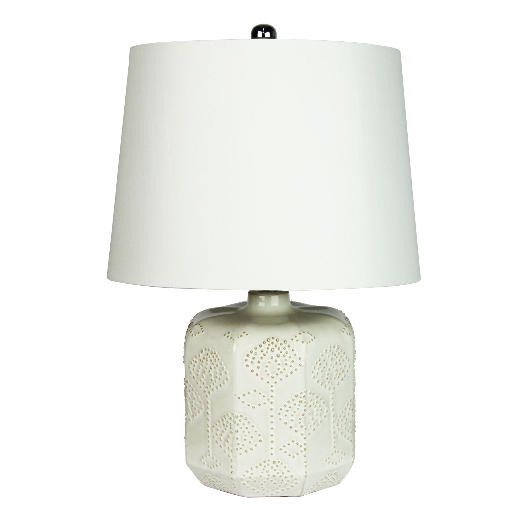Bikki Embossed WhiteCeramic Lamp With Harp Shade