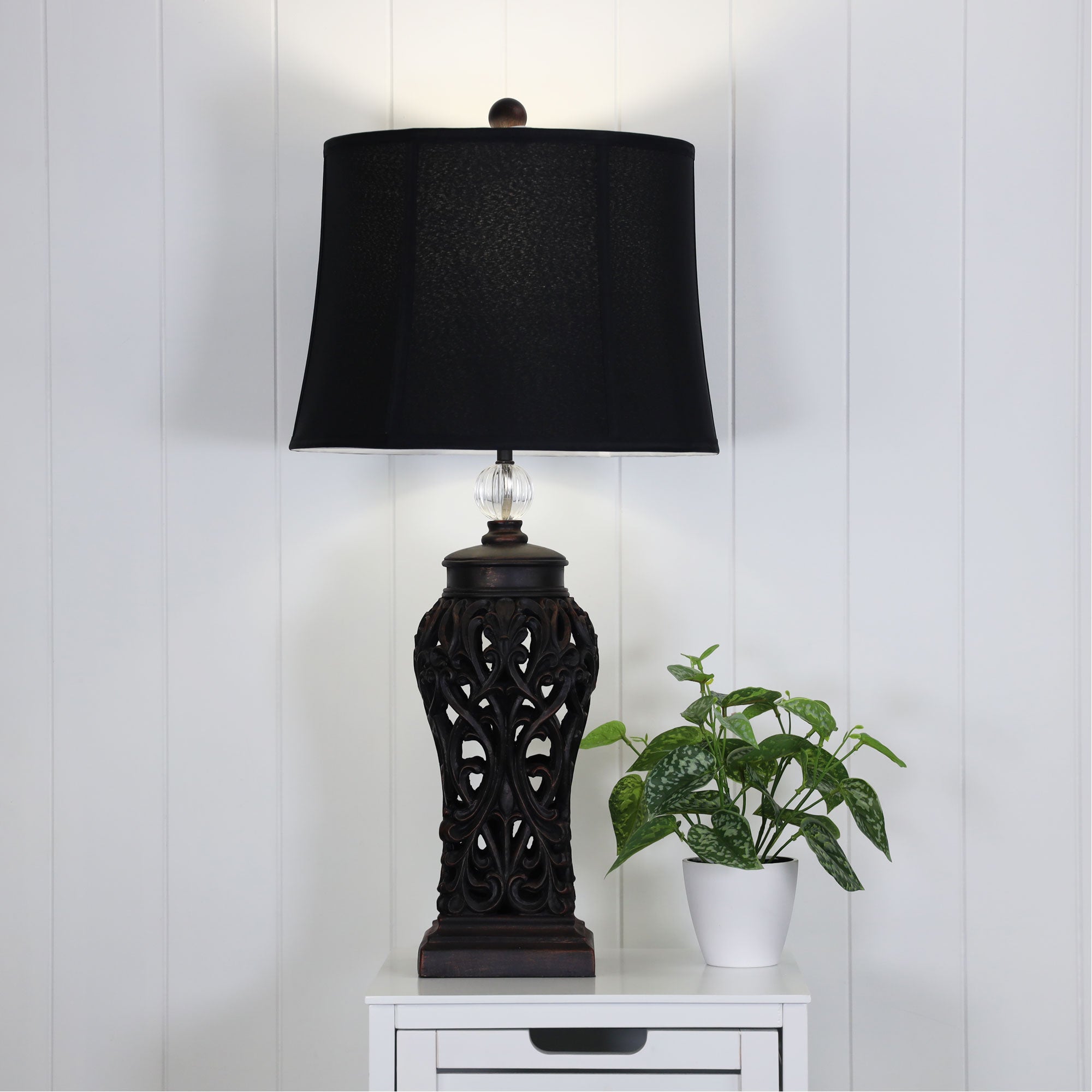 Dorne Black Classic Antique Cut Table Lamp With Harp Shade