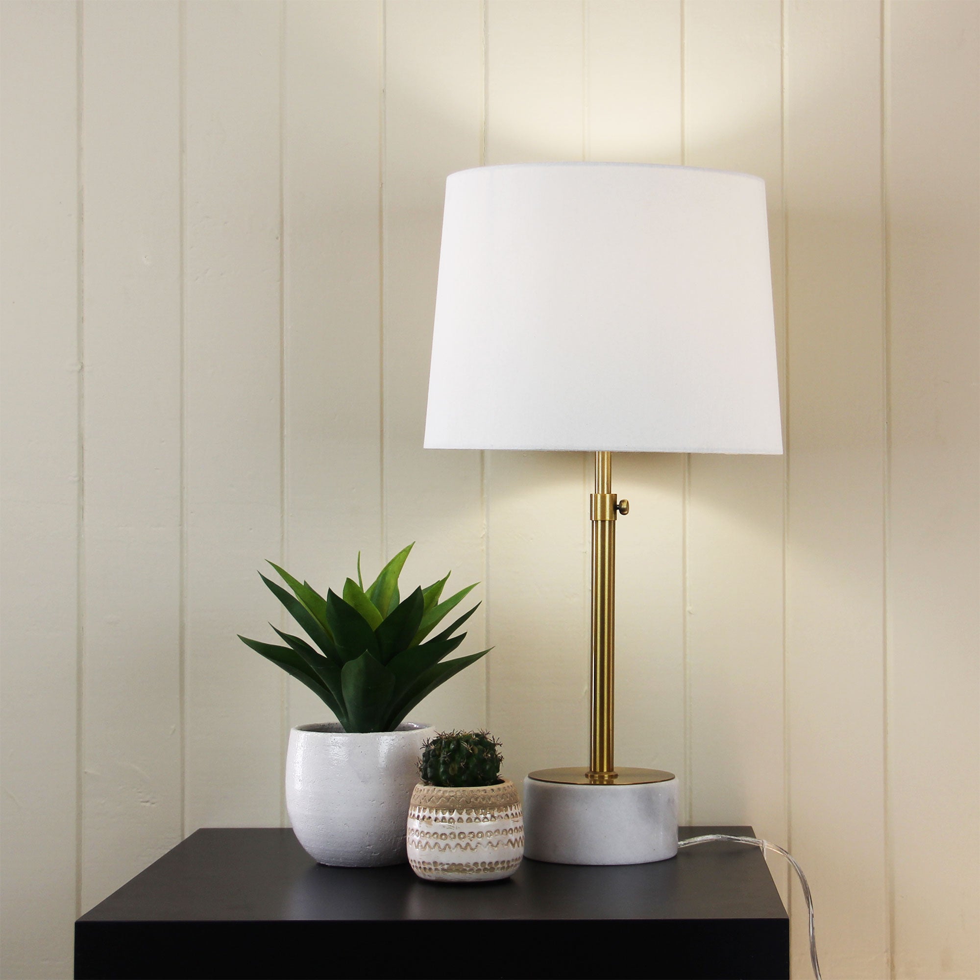 Umbria Antique Brass & White Linen Height Adjustable Scandi Table Lamp