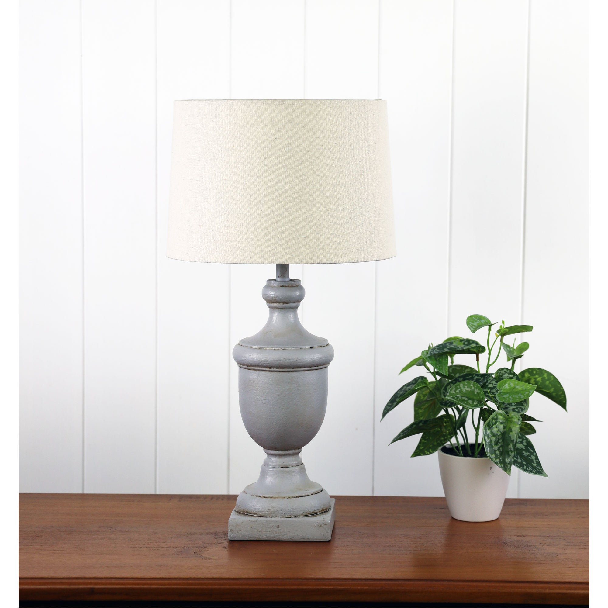 Stafford Grey Resin & Natural Linen Table Lamp