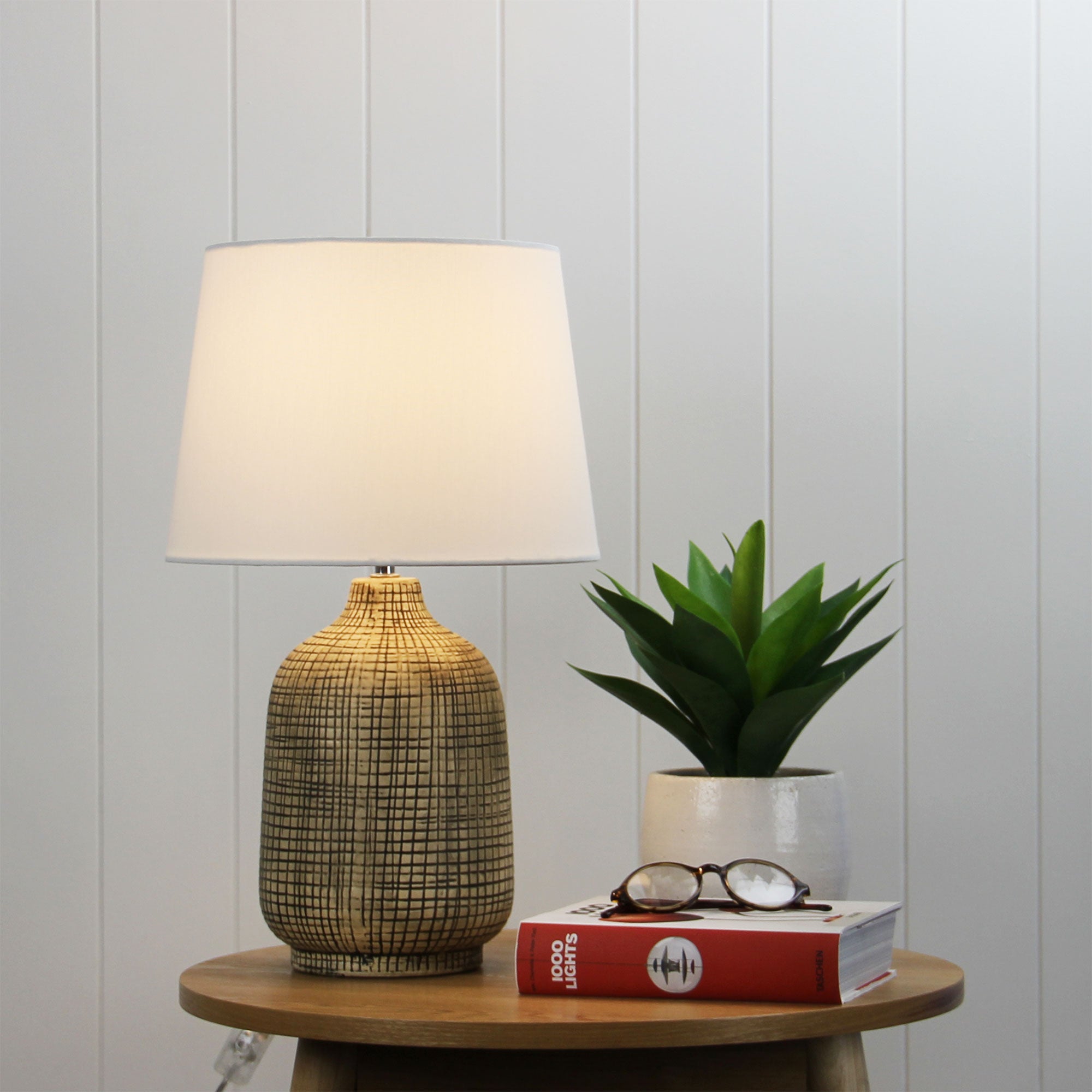 Biscay Fawn Ceramic & Ivory Linen Table Lamp