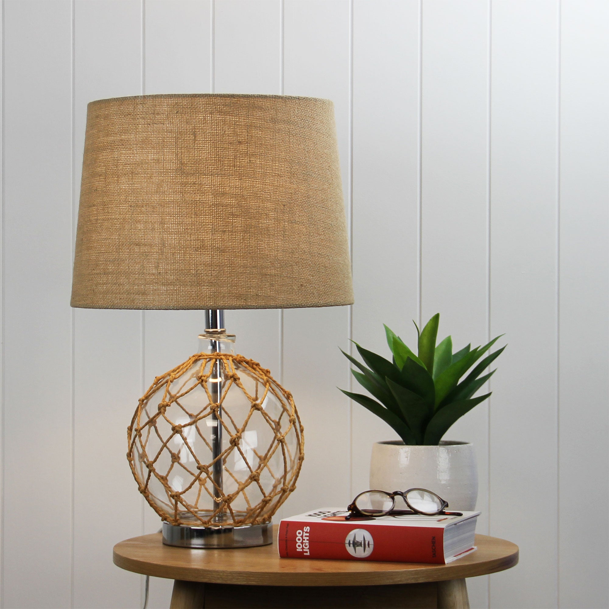 Yamba Chrome, Glass & Hessian Table Lamp