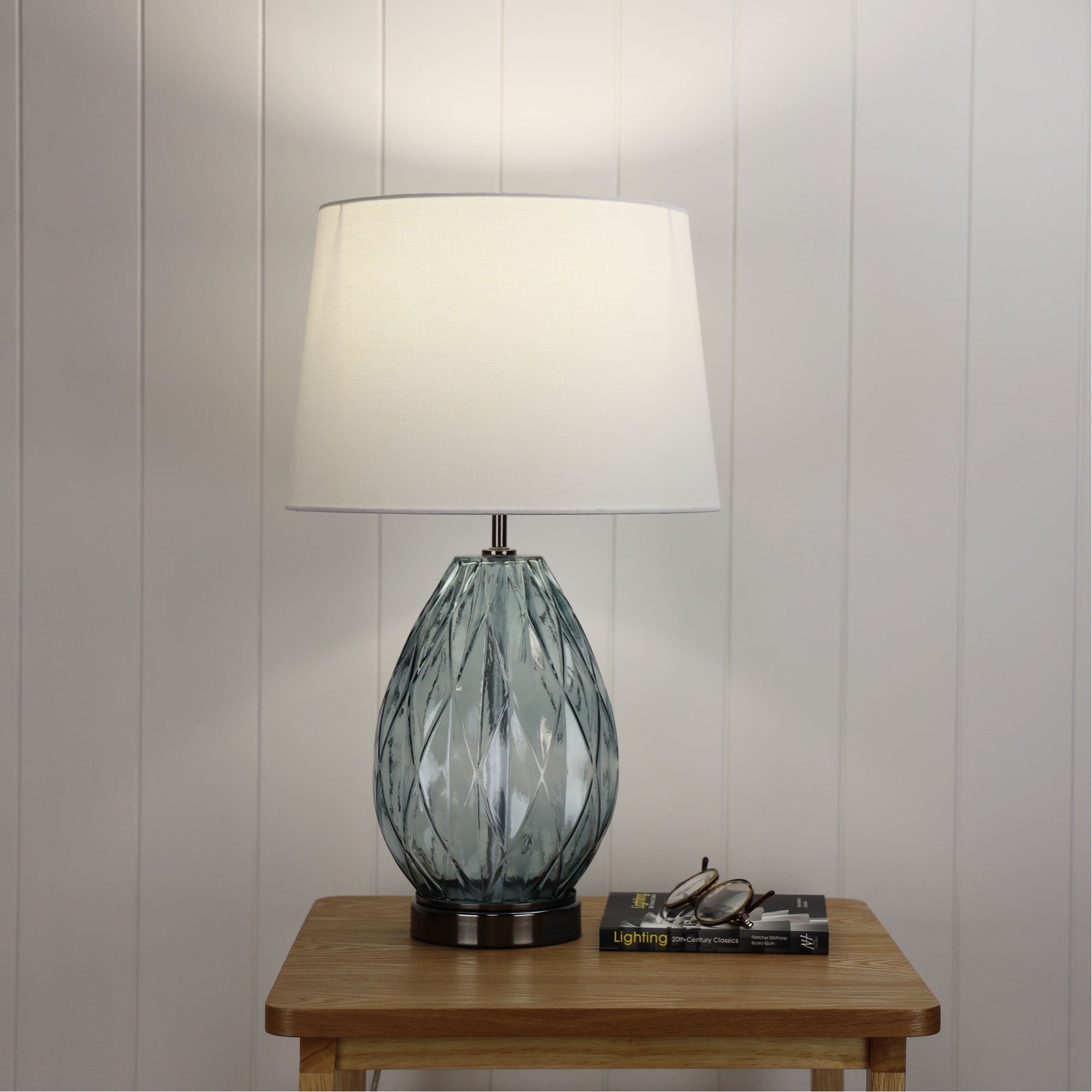 Venice Smoked Glass & White Table Lamp