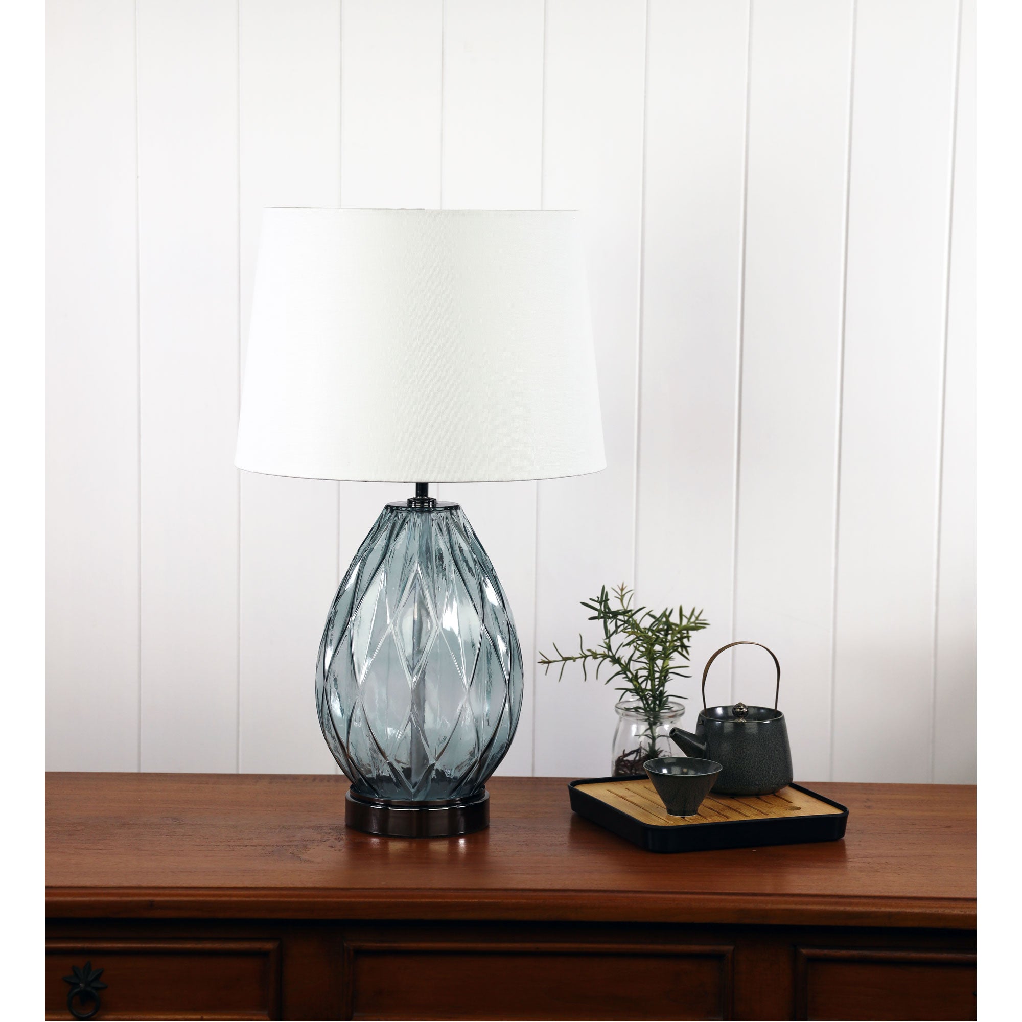 Venice Smoked Glass & White Table Lamp