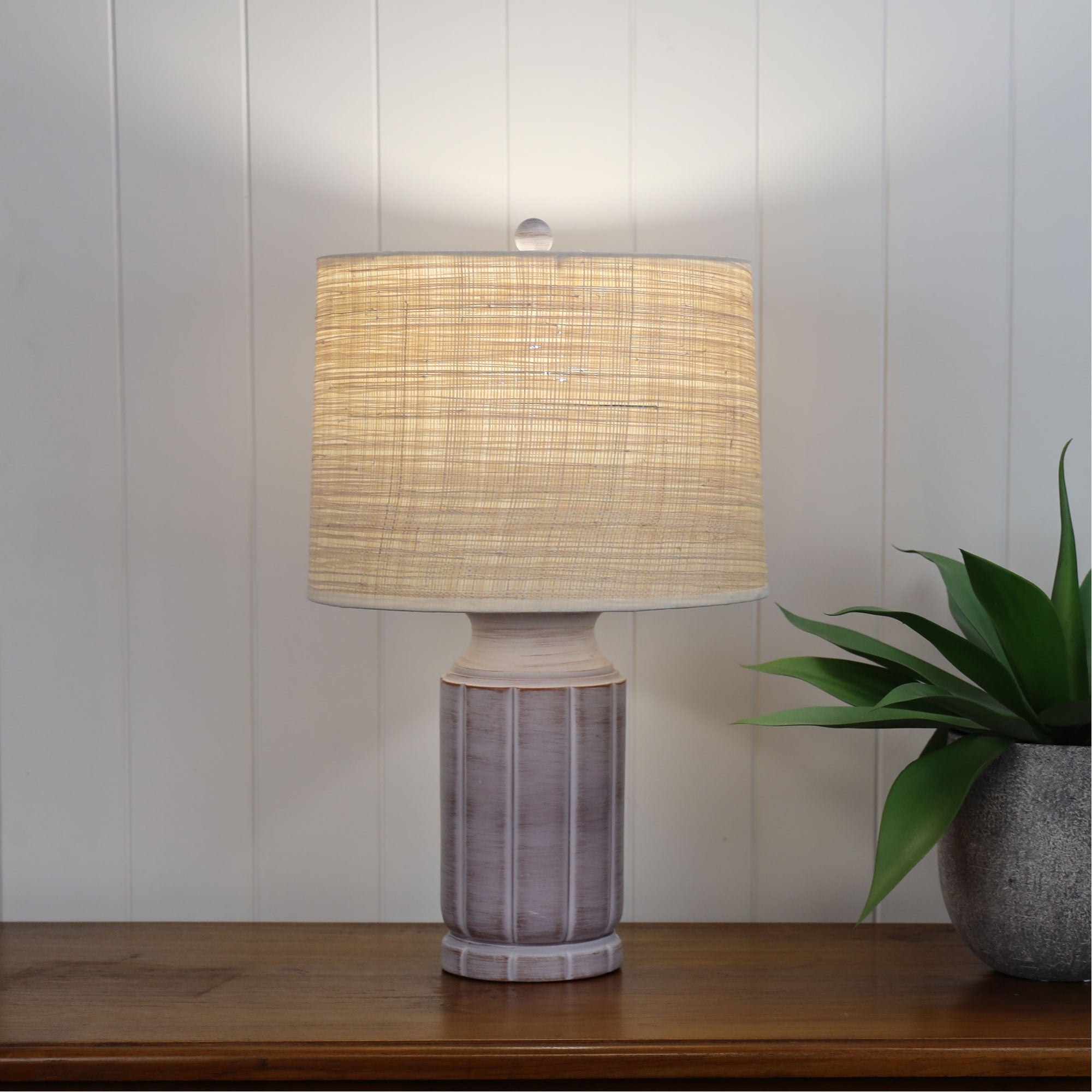 Stote Brown Resin & Raffia Brown Textured Table Lamp With Harp Shade