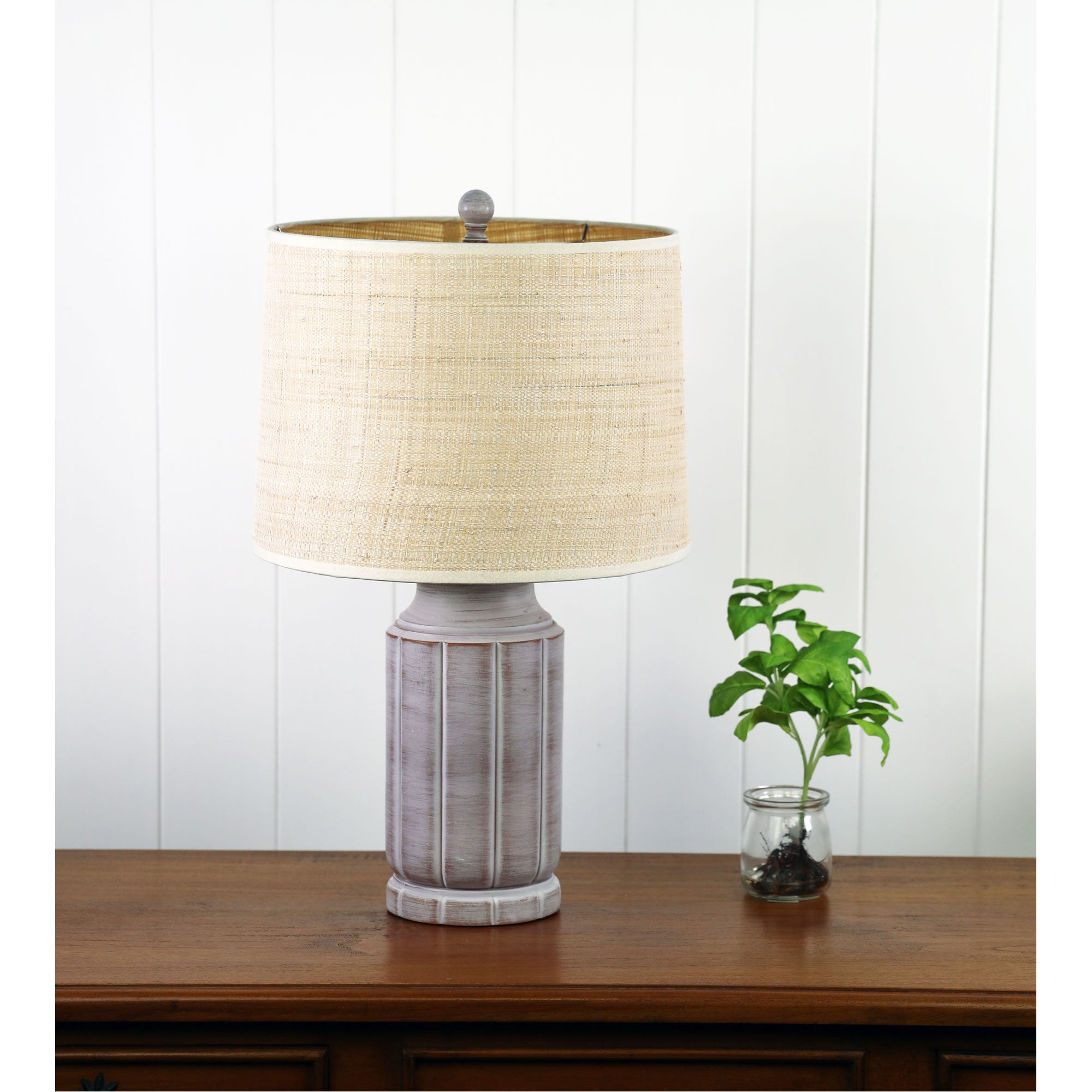 Stote Brown Resin & Raffia Brown Textured Table Lamp With Harp Shade