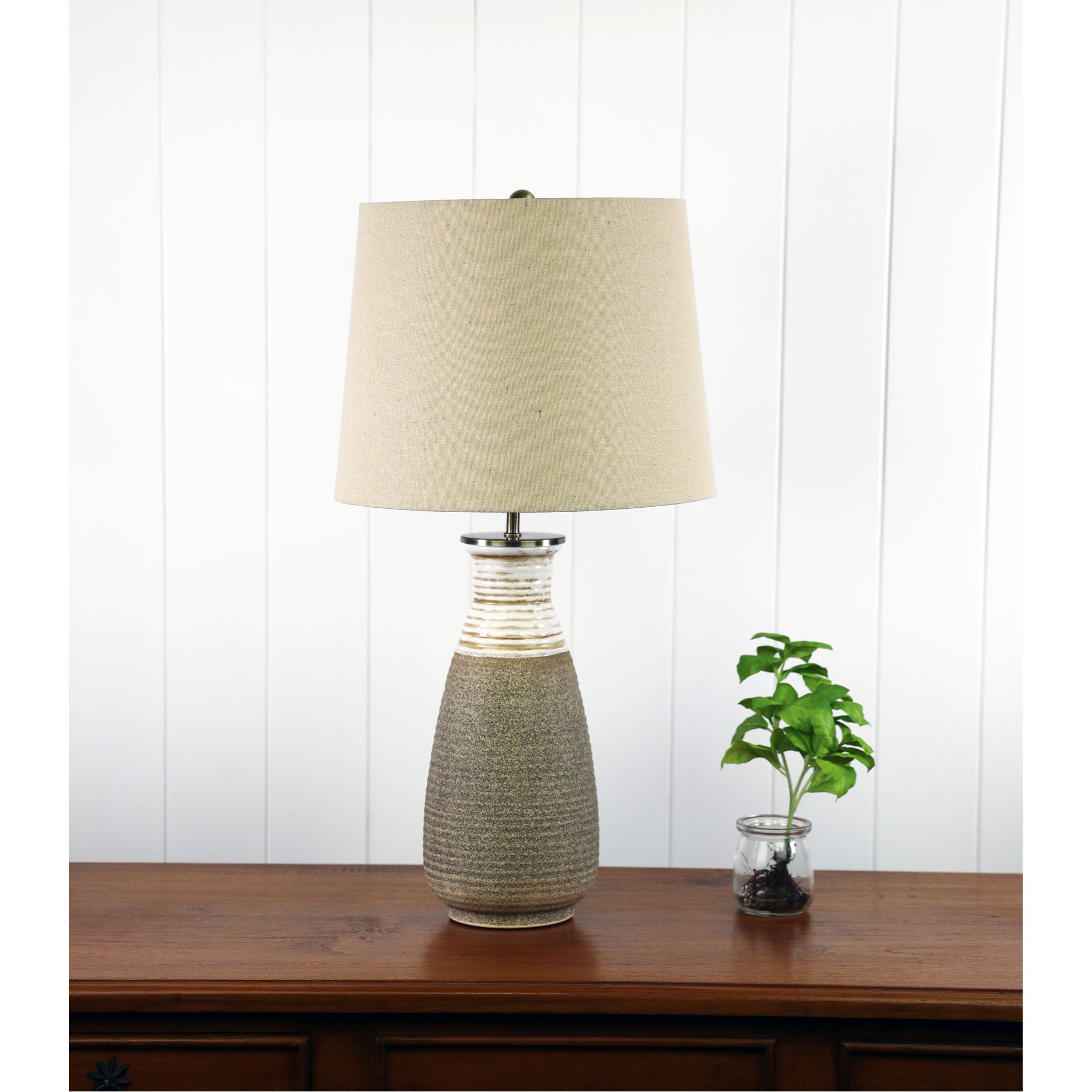 Potton Beige & Natural Linen Shade Textured Table Lamp With Harp Shade