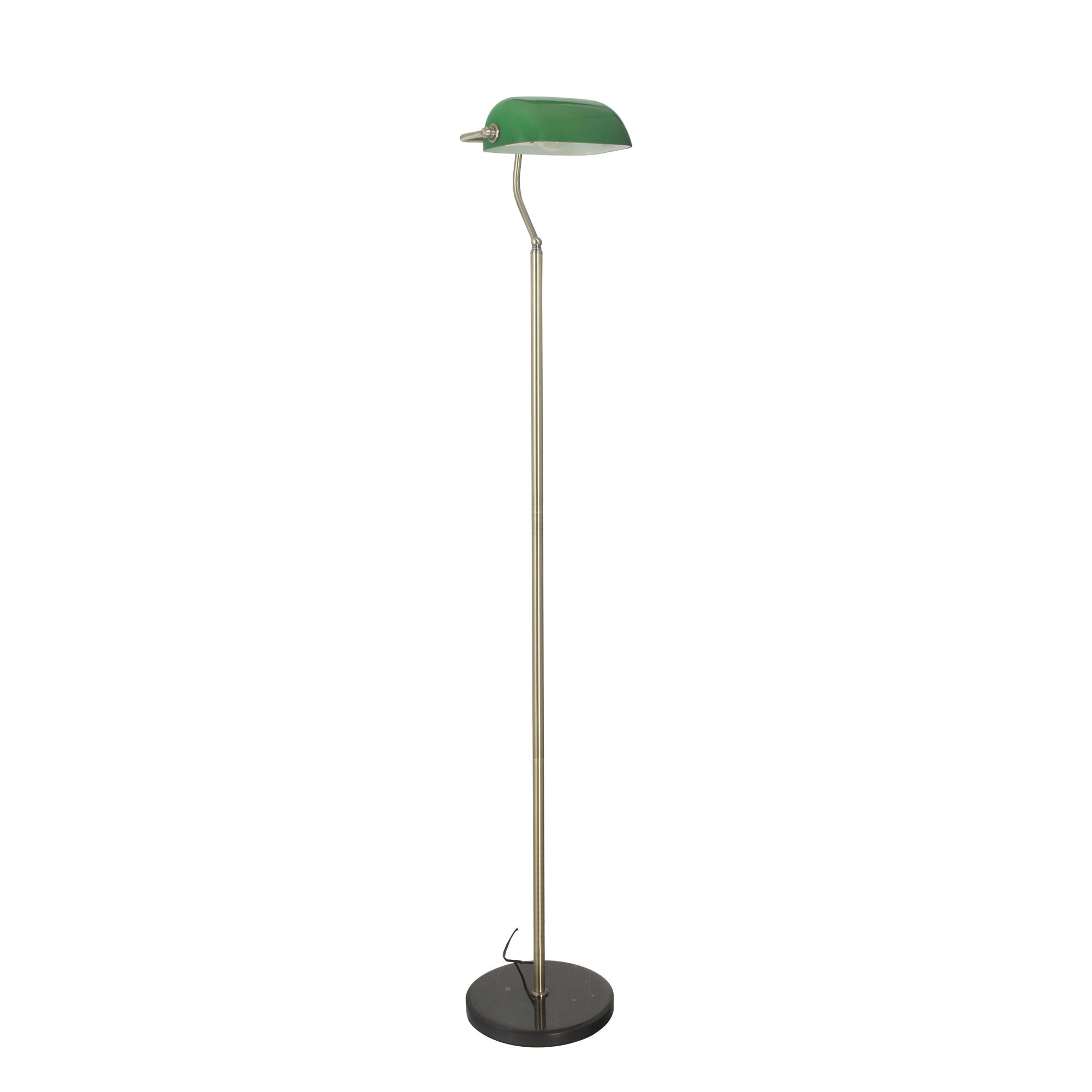 Bankers Floor Antique Brass With Green Glass Shade
