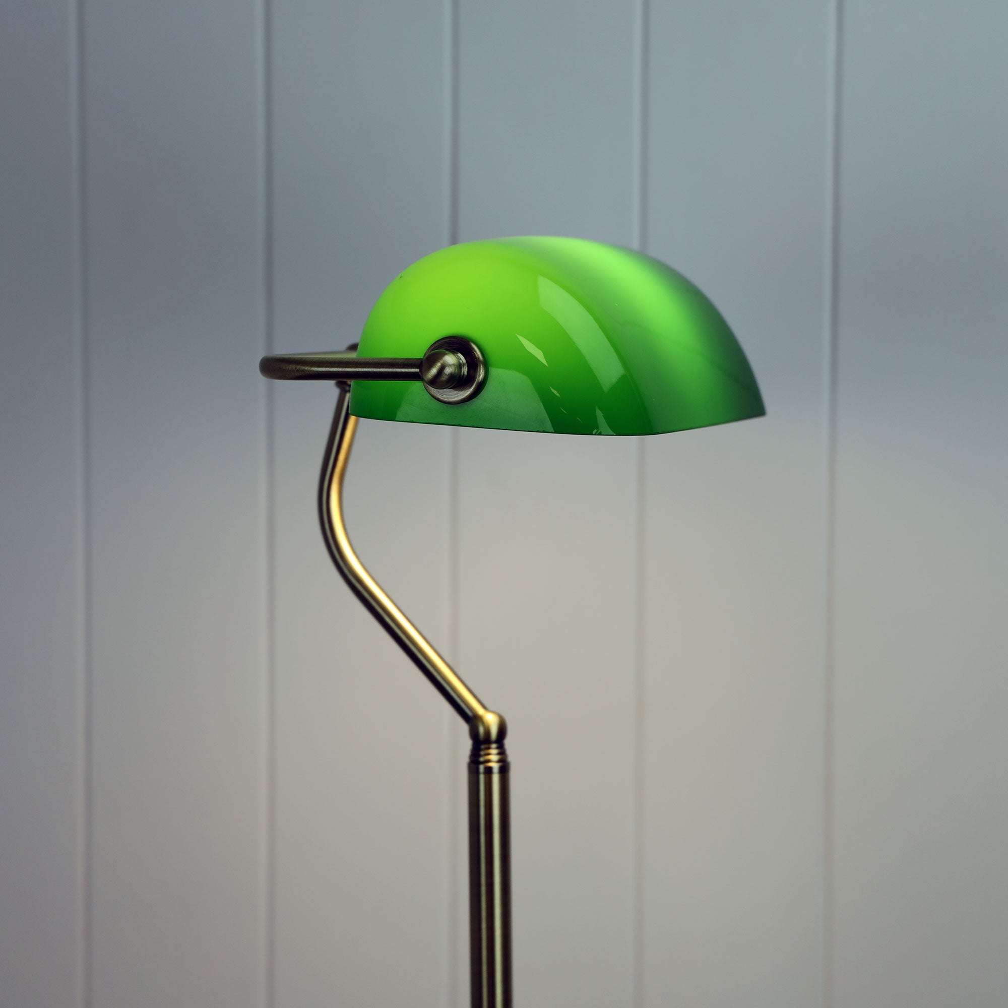Bankers Antique Brass & Green Glass Shade Floor Lamp
