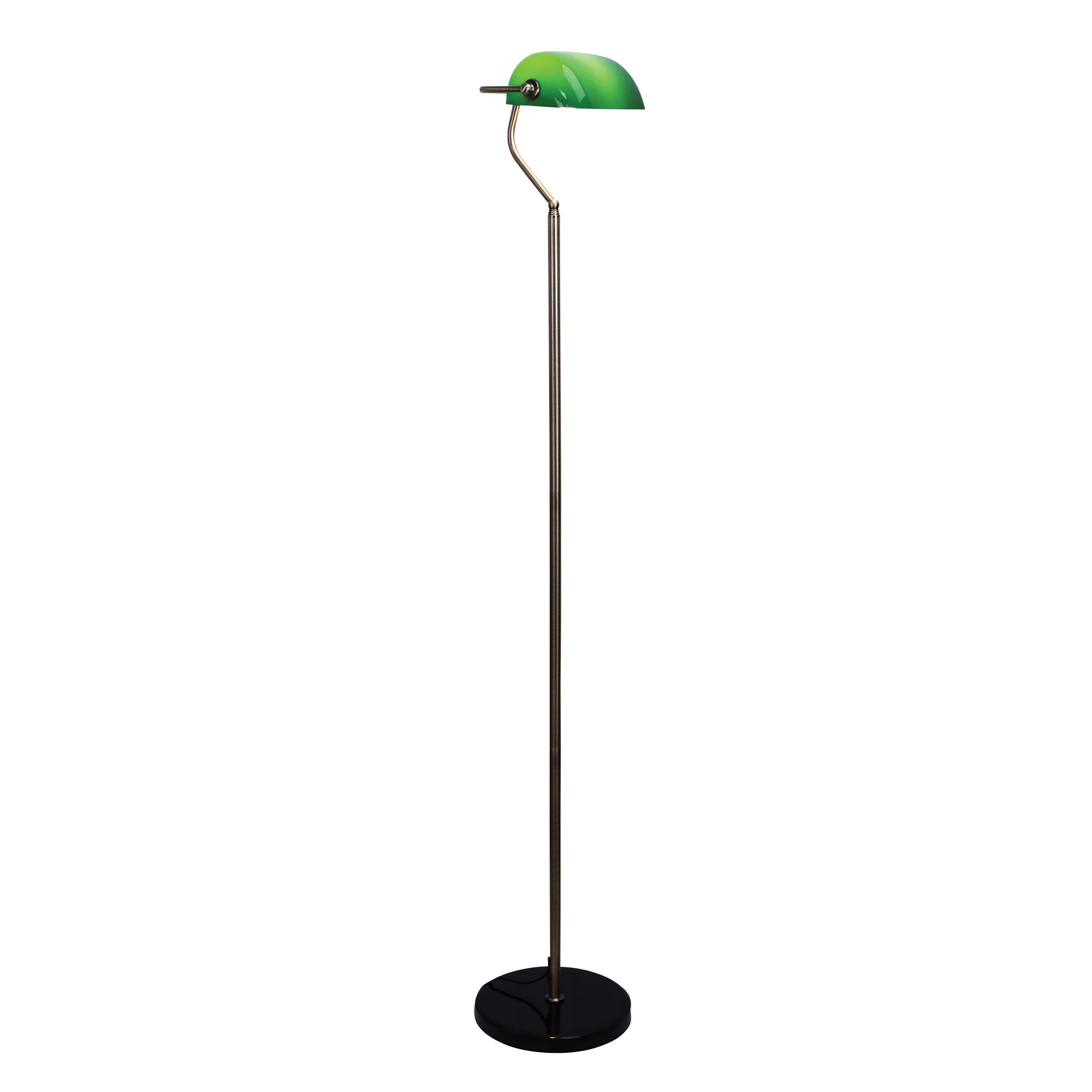 Bankers Antique Brass & Green Glass Shade Floor Lamp