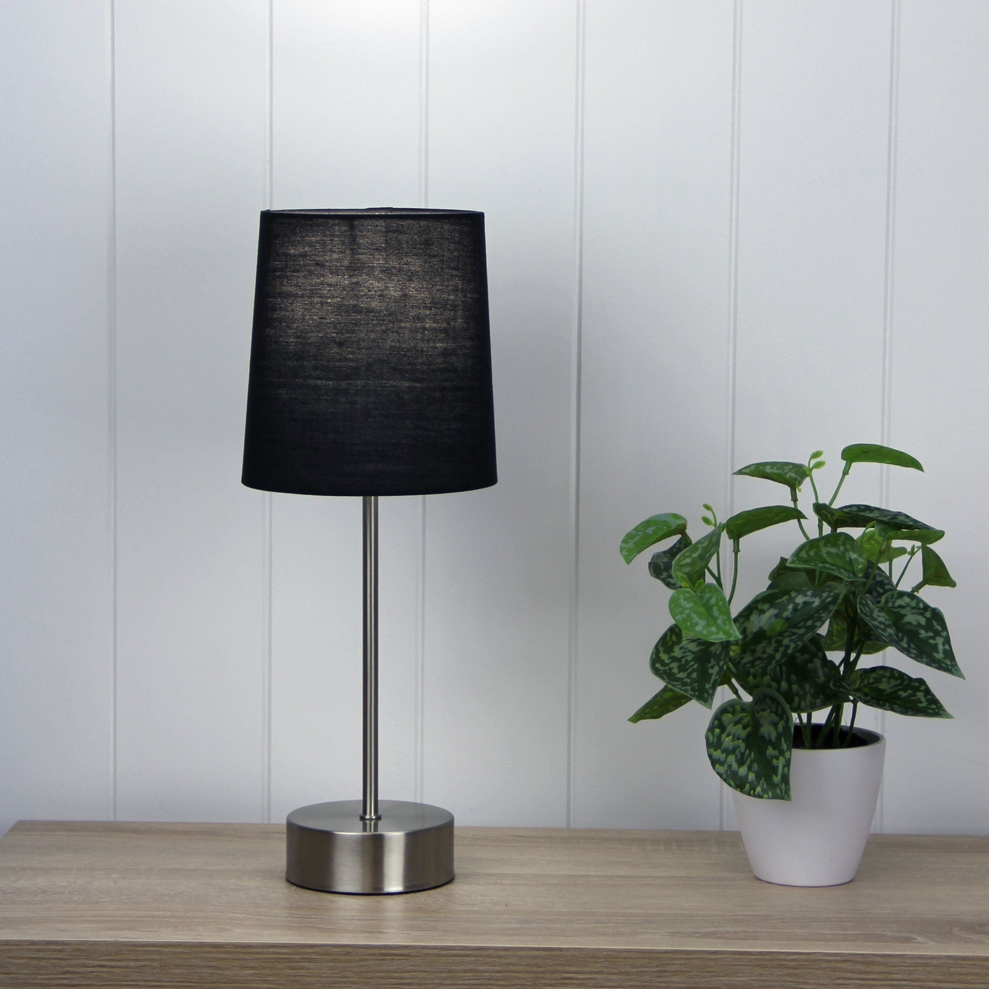 Lancet Brushed Chrome & Black Fabric Shade On-Off Touch Lamp