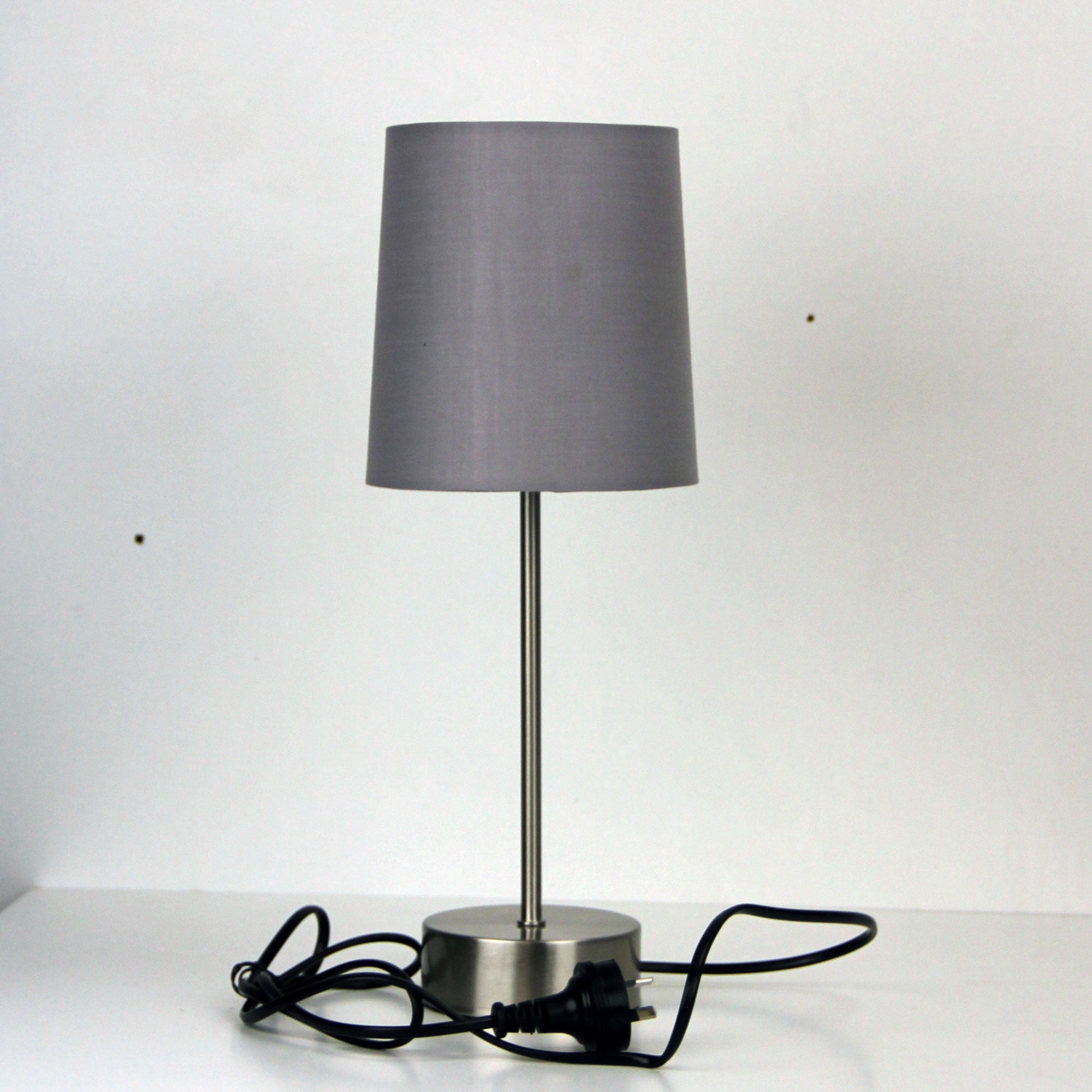 Lancet Brushed Chrome & Grey Fabric Shade On-Off Touch Lamp