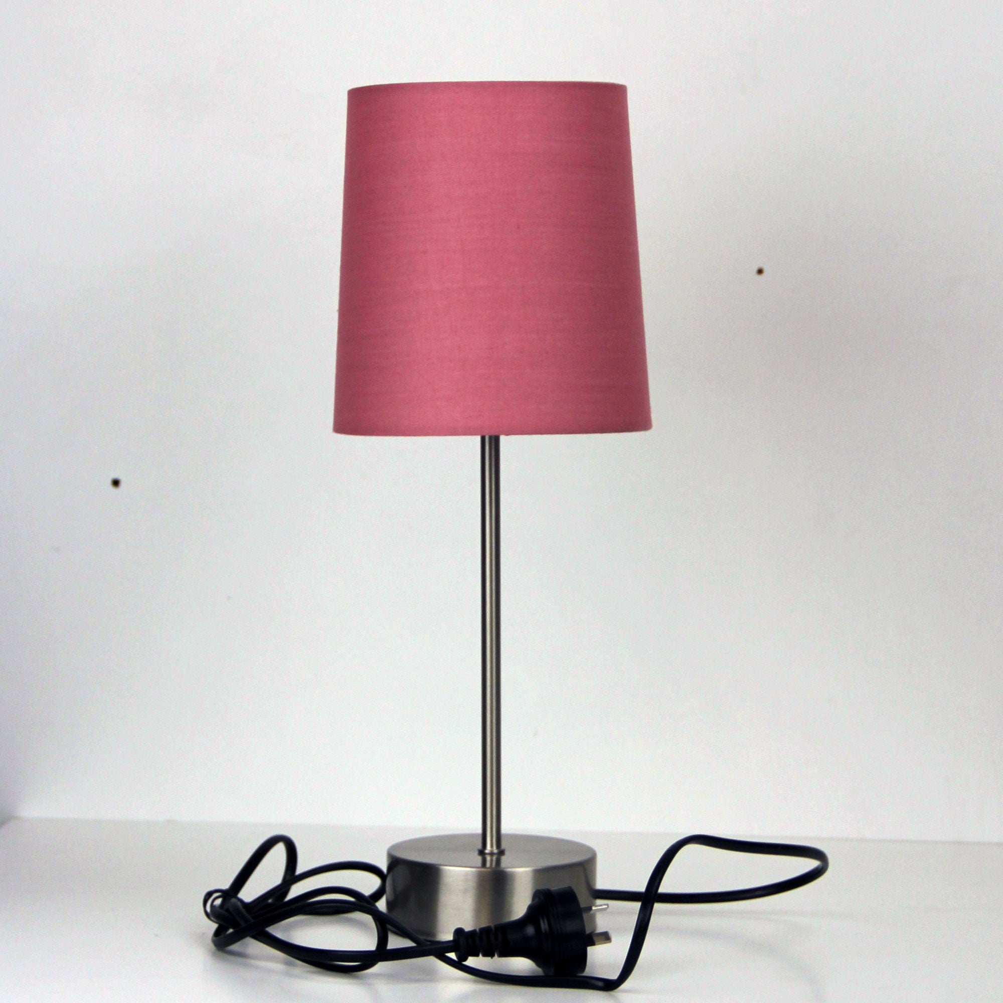 Lancet Brushed Chrome & Pink Fabric Shade On-Off Touch Lamp