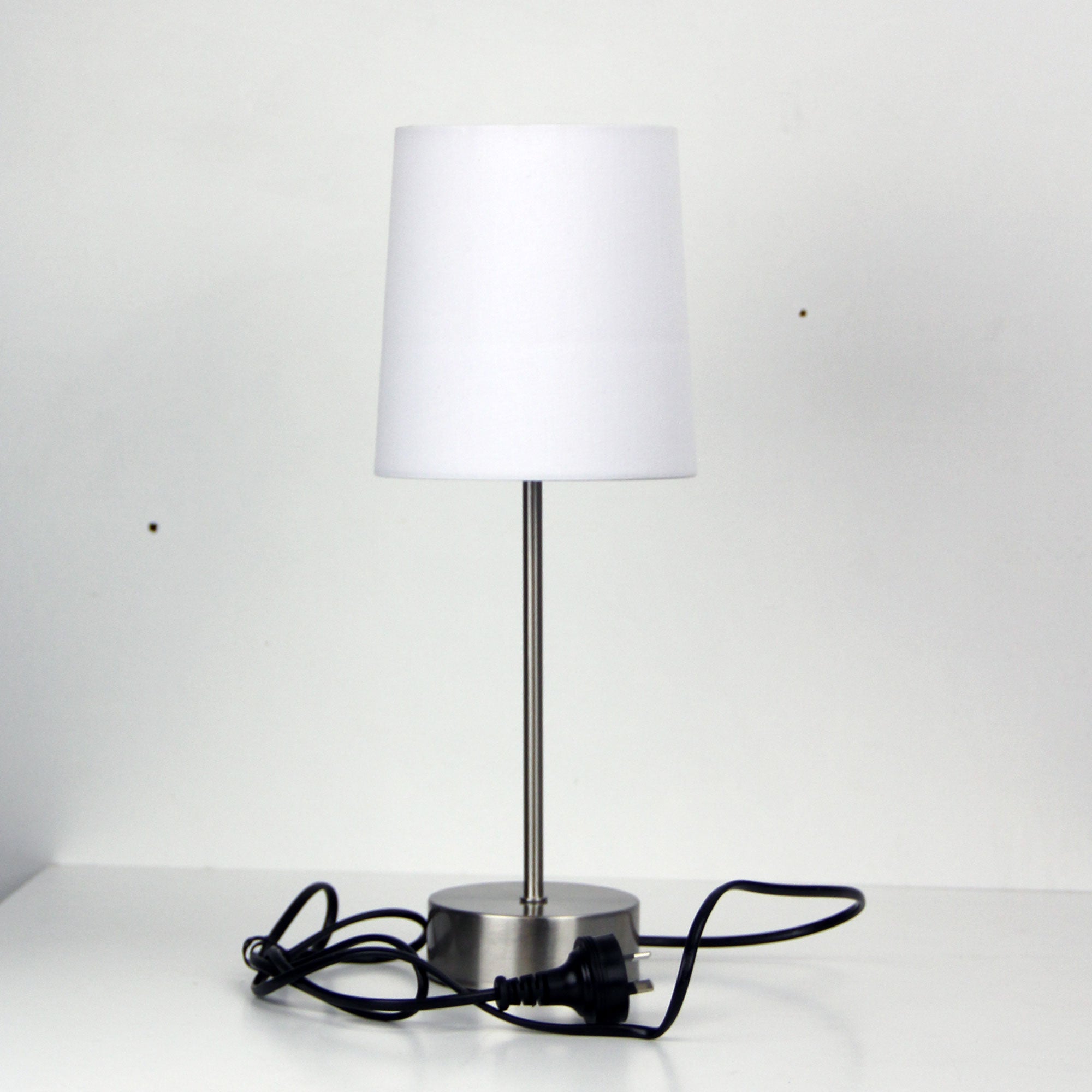 Lancet Brushed Chrome & White Fabric Shade On-Off Touch Lamp