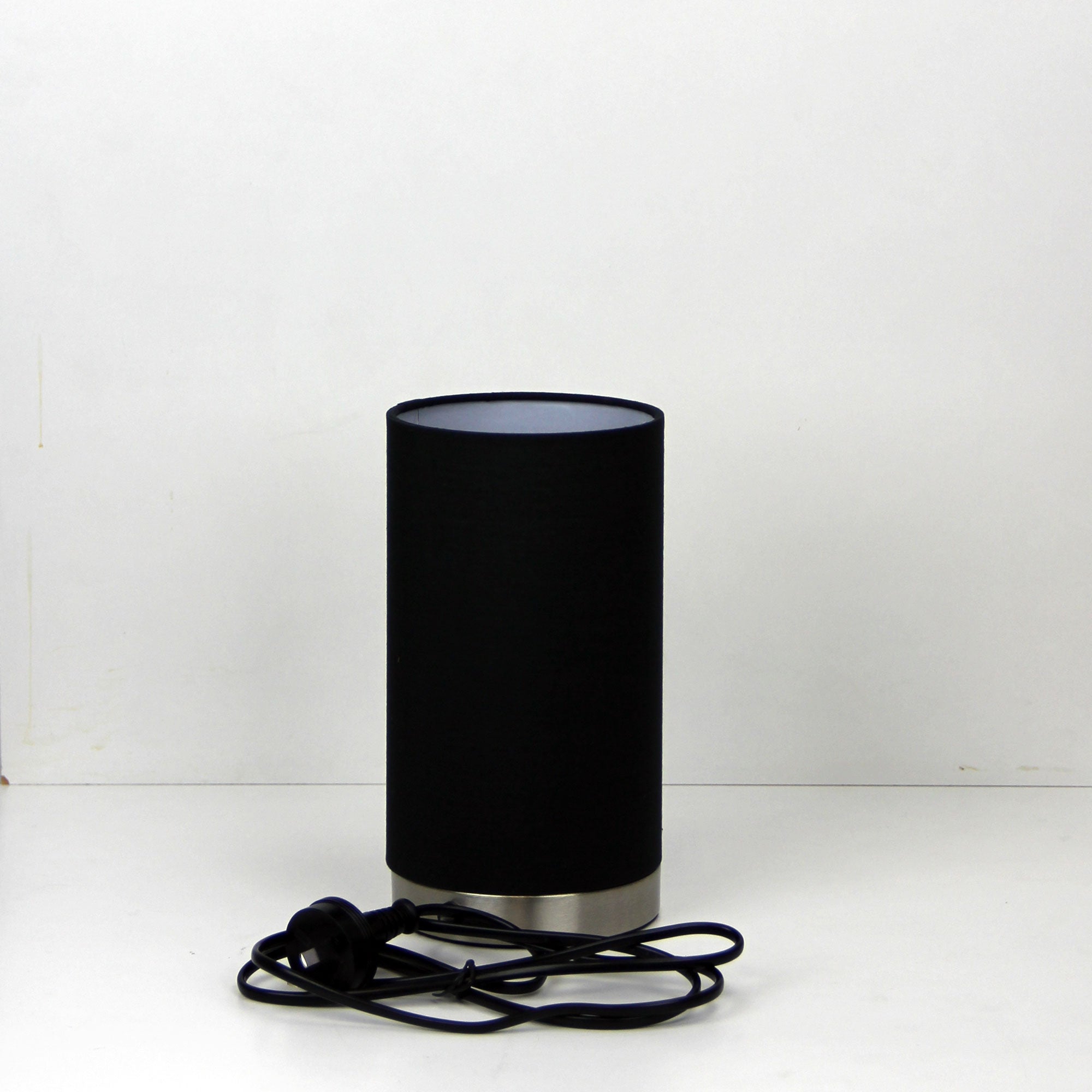 Mantel Brushed Chrome & Black Fabric On-Off Touch Lamp