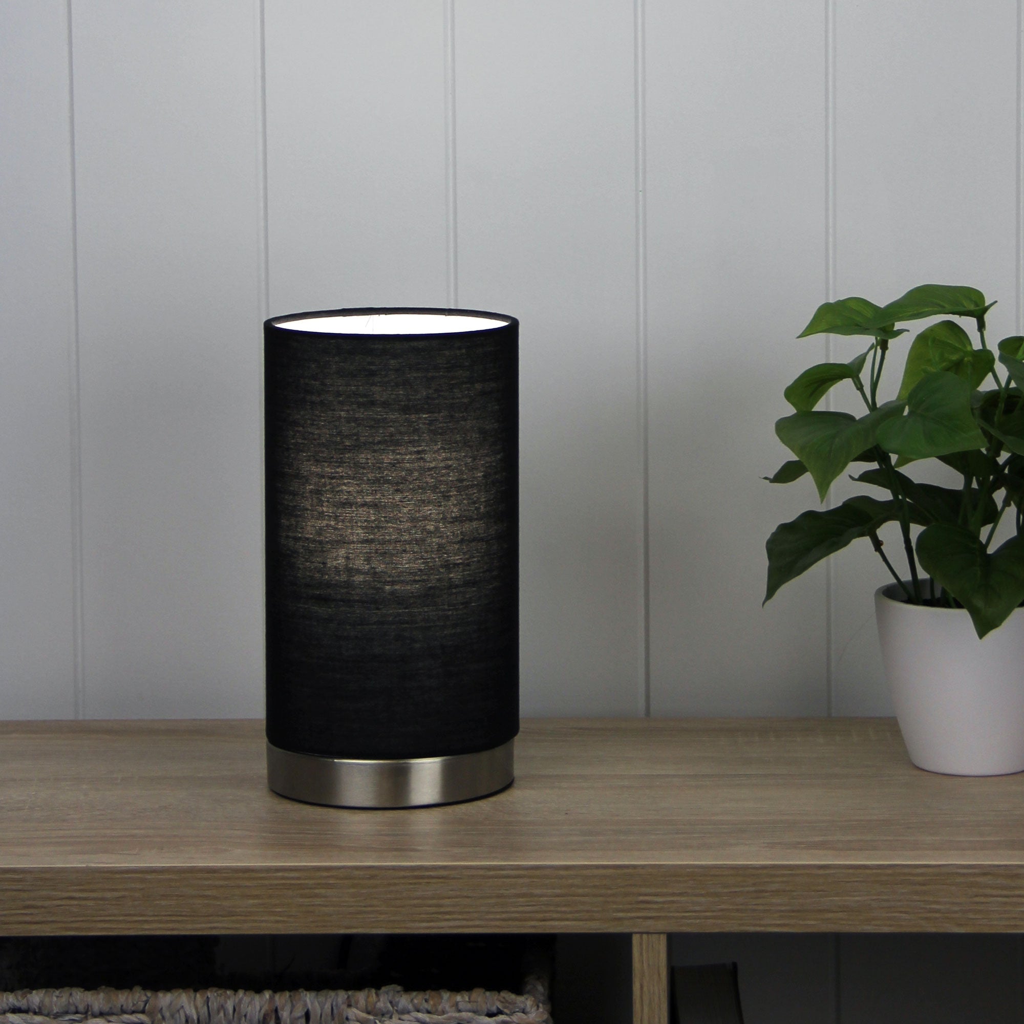 Mantel Brushed Chrome & Black Fabric On-Off Touch Lamp