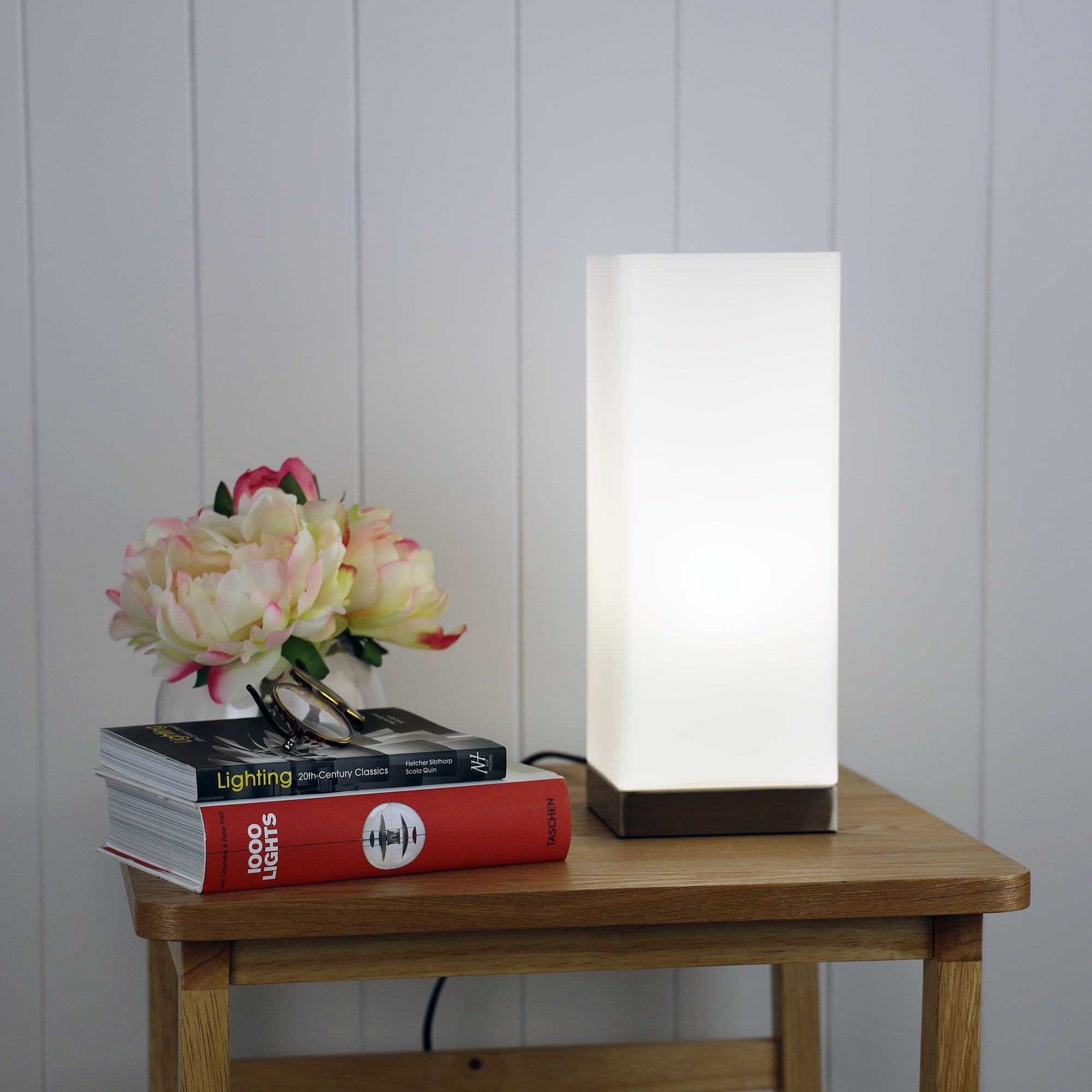 Paro Brushed Chrome & Opal Glass On-Off Touch Lamp