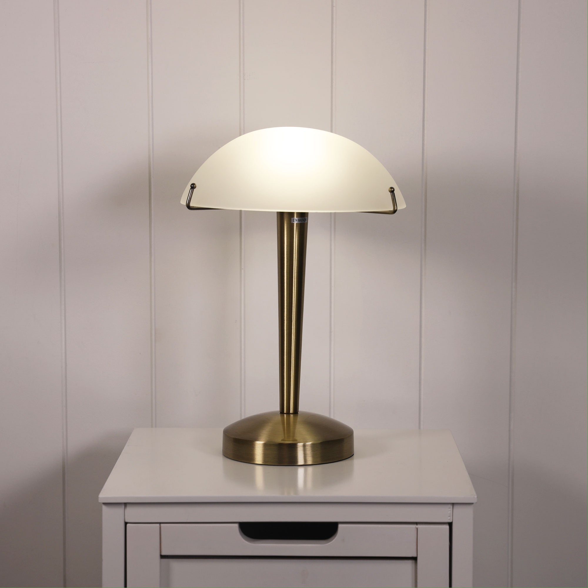 Ruby Antique Brass & Frosted Glass E14 On-Off Touch Lamp