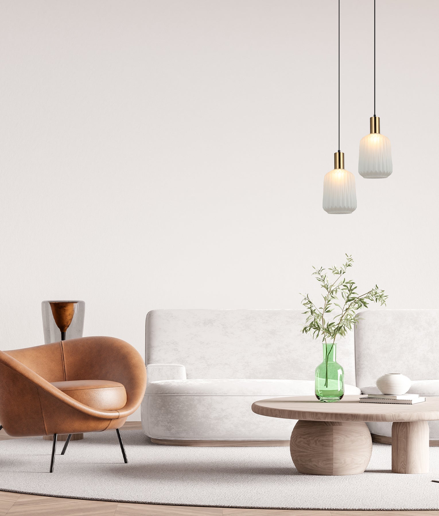 Papel: Interior Pleated Opal Opaque / Translucent Jar Glass Pendant Lights