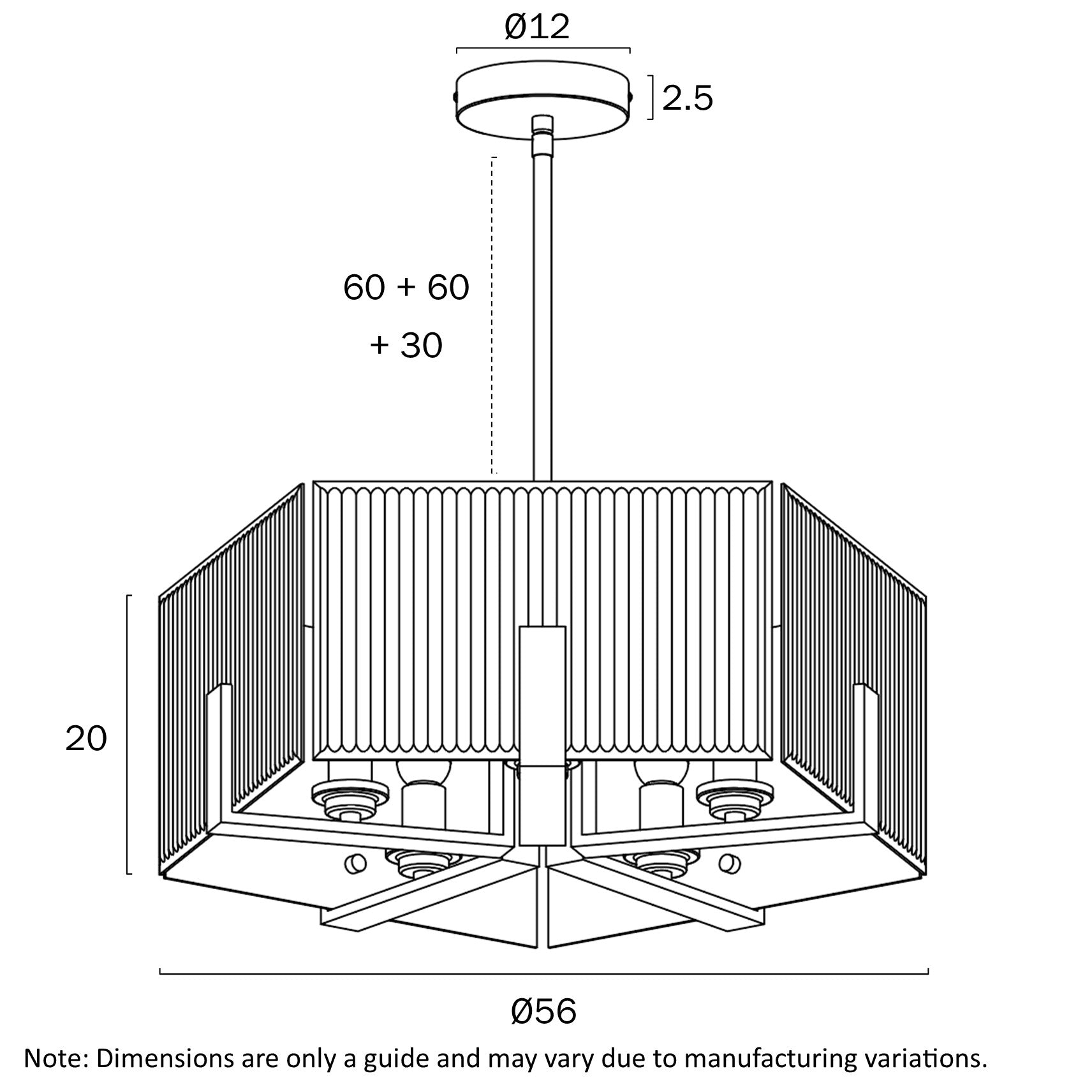 Pelion Chrome or Antique Gold with Clear Ribbed Glass 5 Light Pendant