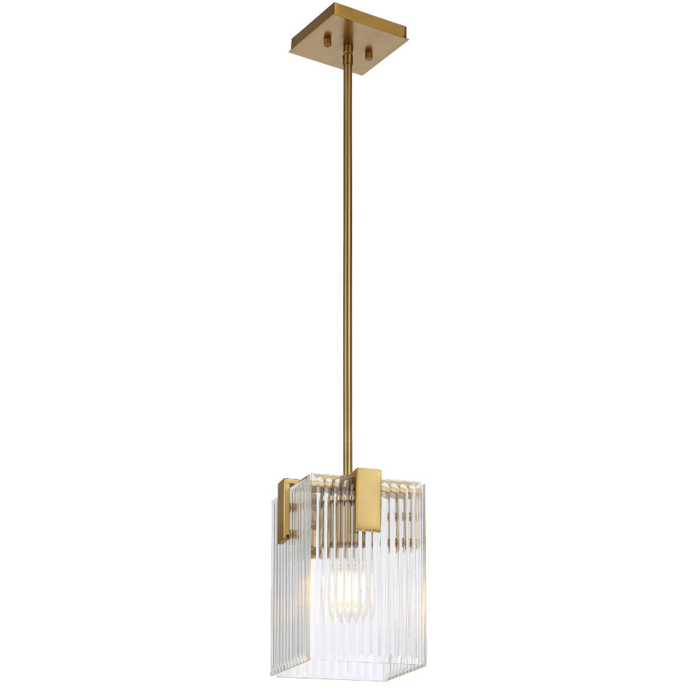 Pelion Chrome or Antique Gold with Clear Ribbed Glass 1 Light Pendant