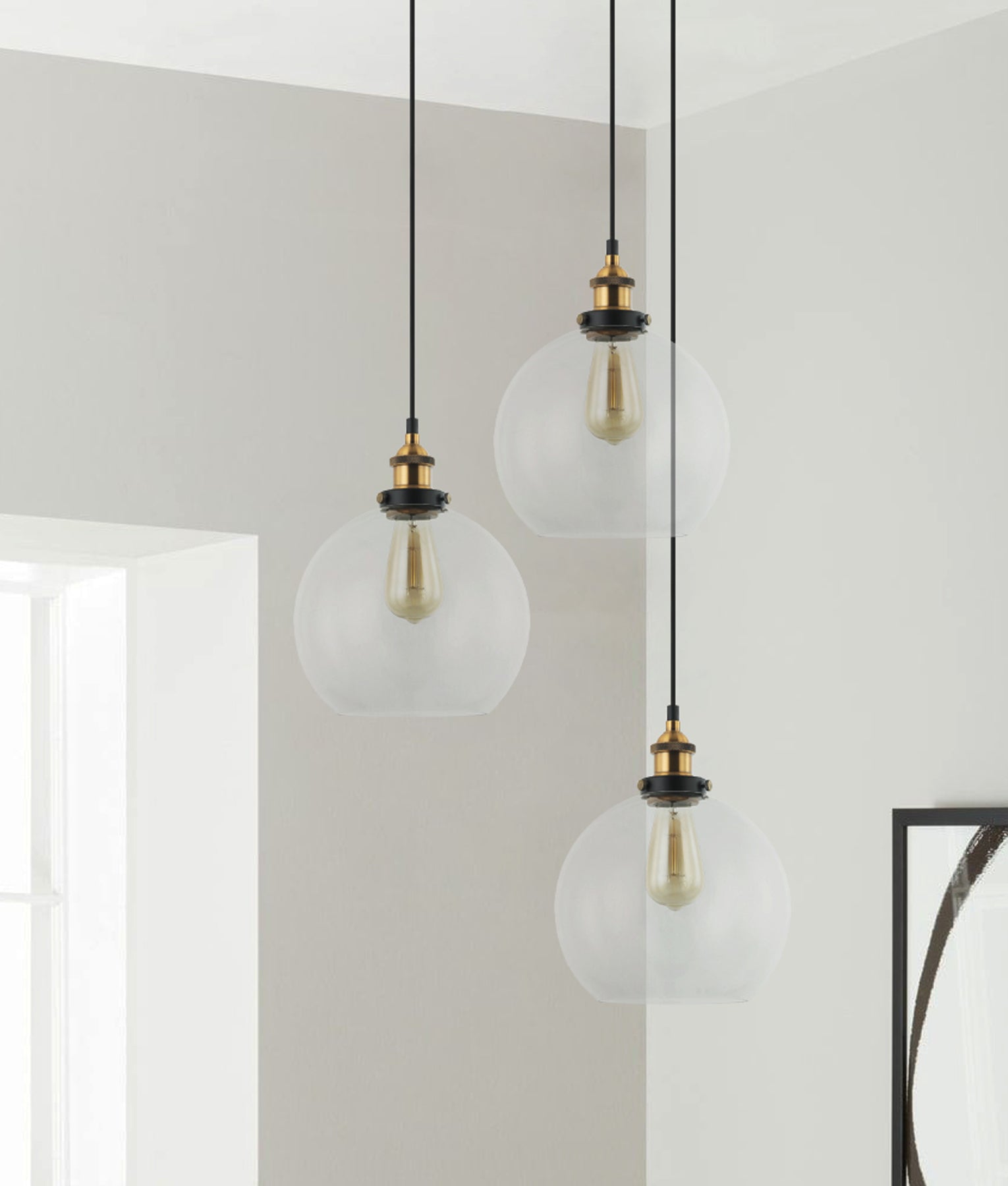 PESINI: Interior Wine Glass with Antique Brass/ Chrome Highlight Pendant Lights