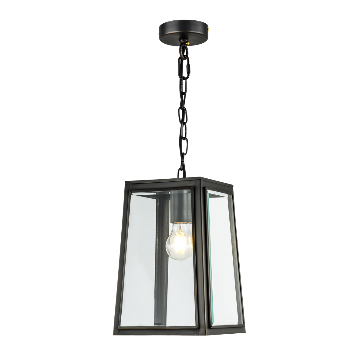 Preston E27 Brass Bevelled Glass Pendant Bronze