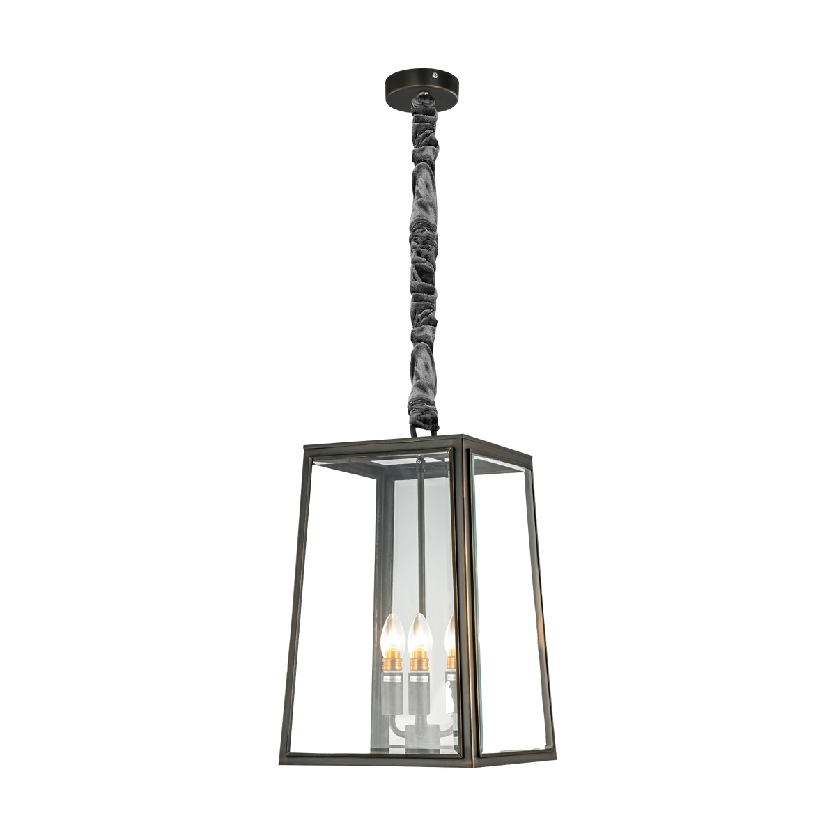Preston E27 Brass Bevelled Glass Pendant Bronze