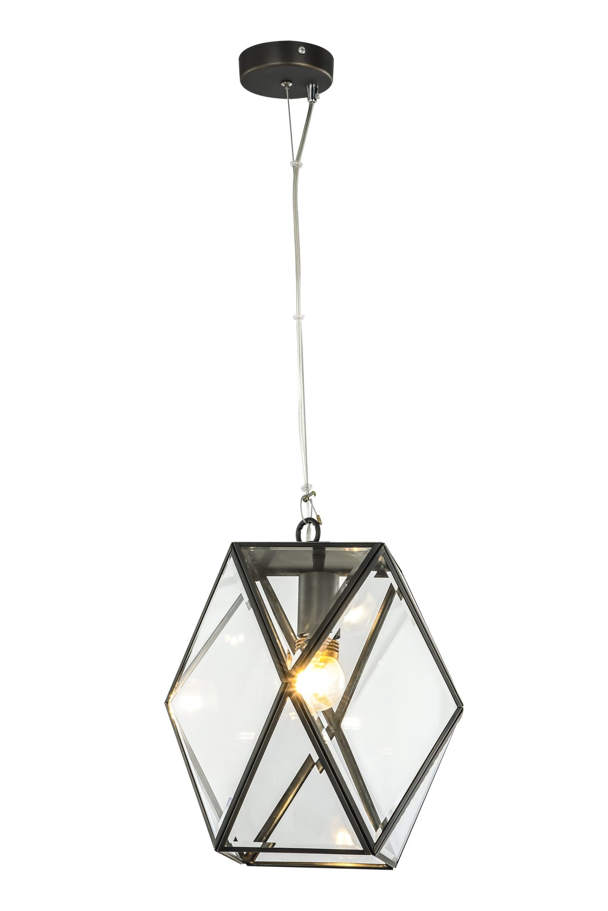 Regan bevelled glass brass pendant weathered bronze