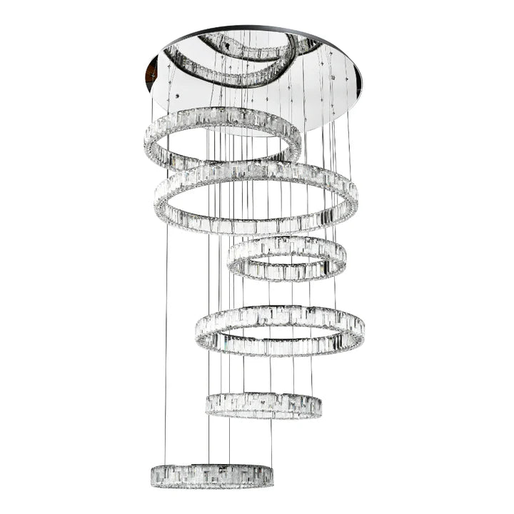 Rias Gold or Chrome 300W CCT 6 Tier Pendant with Remote
