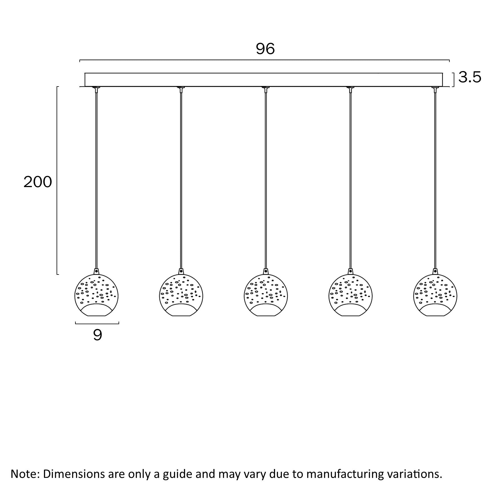 Segovia Gold or Chrome 25W 3000K 5 Light Bar Pendant