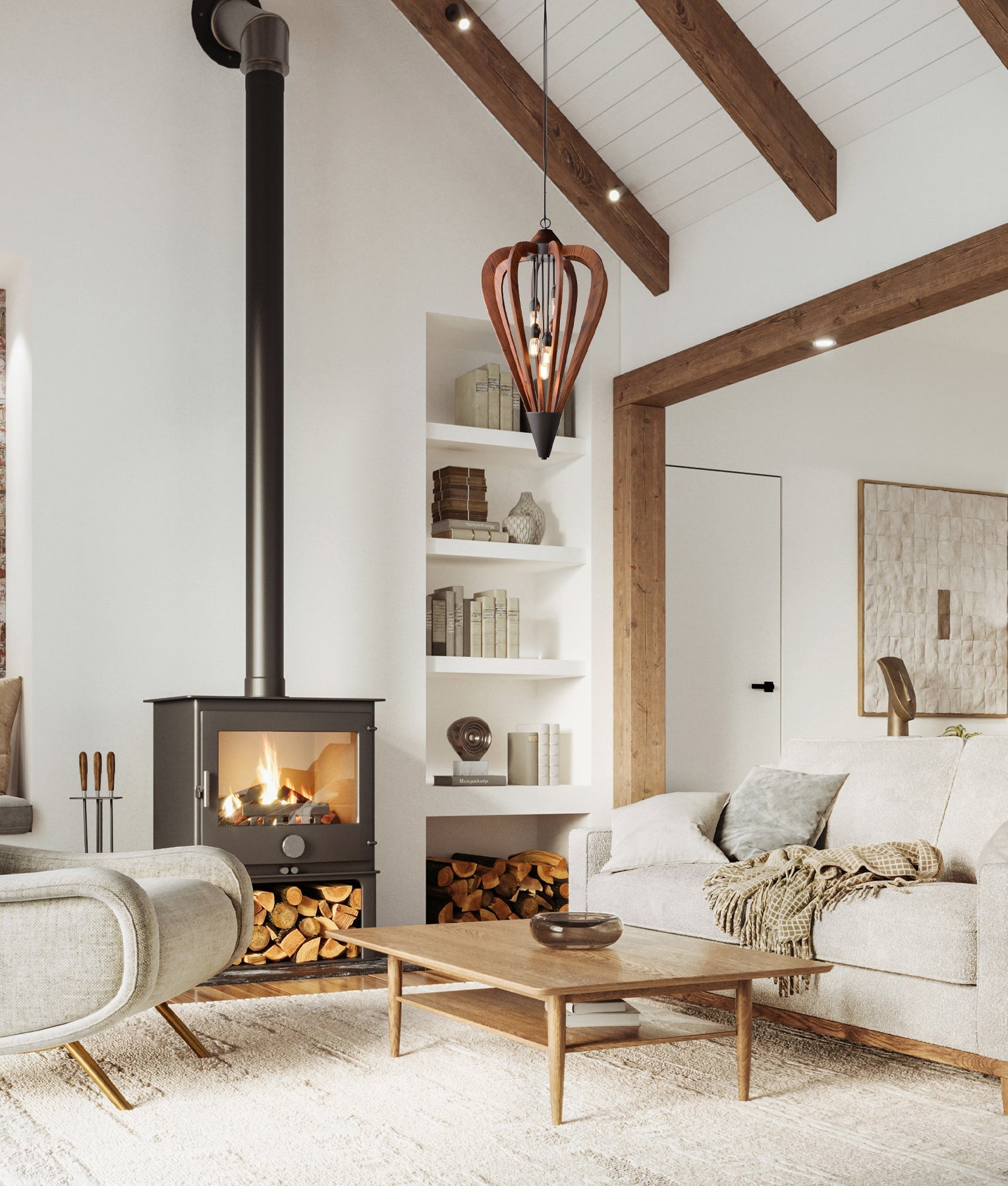 SENORITA: Rustic Large Tuscan Coffee Cherry /Winter Moss Wood Pendant Lights