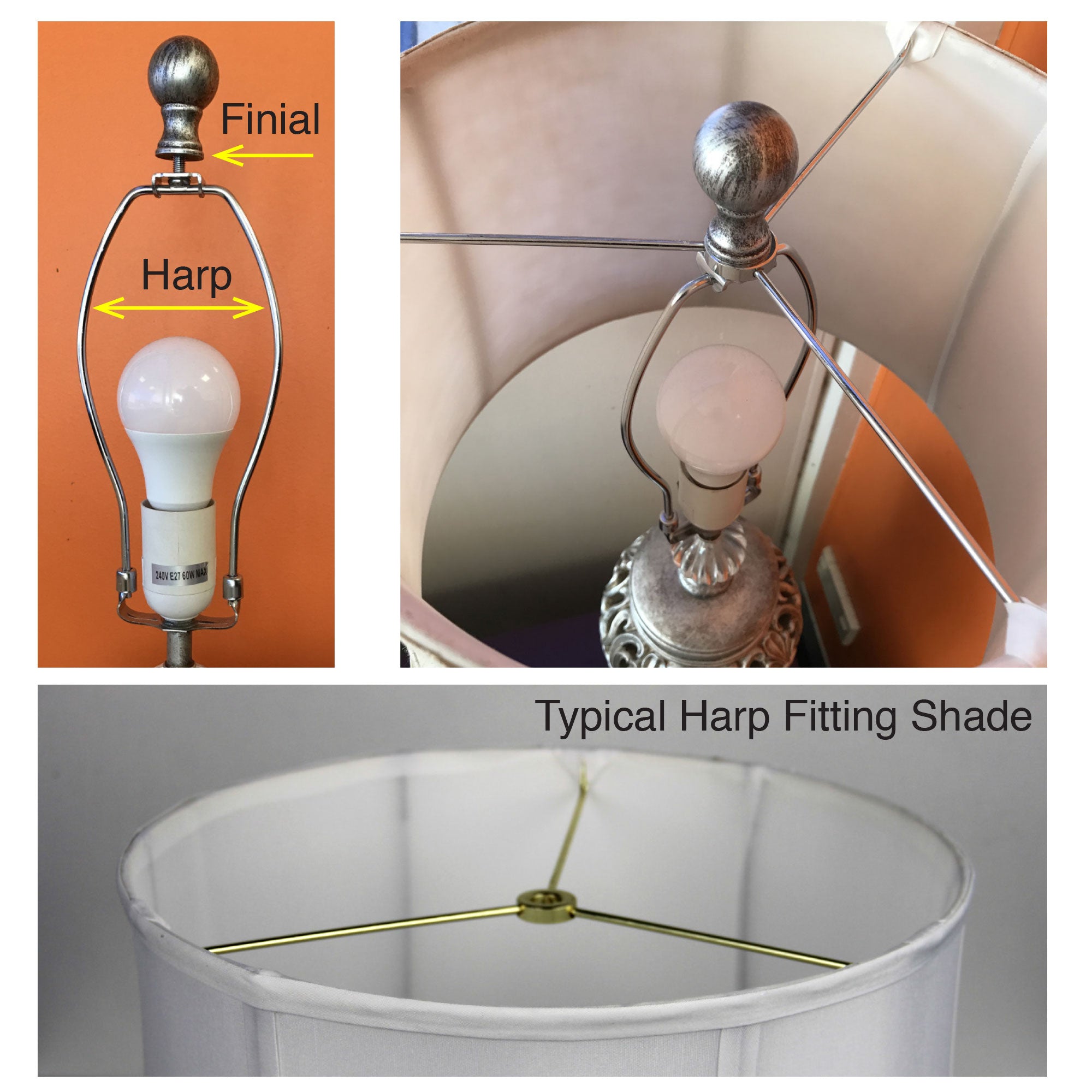 Lamp Shade White Shantung 35cm Harp Mount