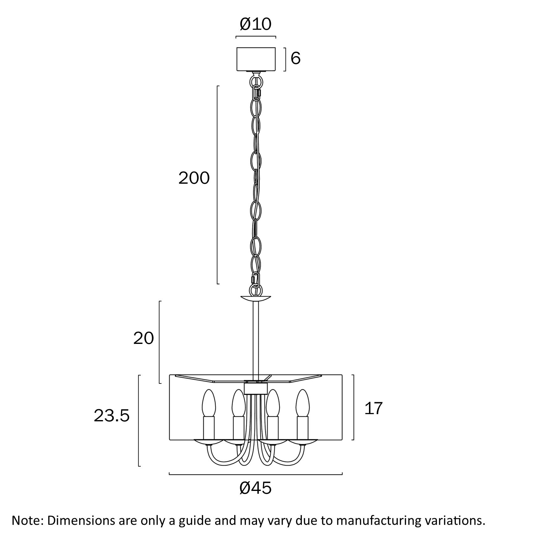 Shiron Dark Nickel or Brass 4 Light Pendant with Ivory Fabric Shade