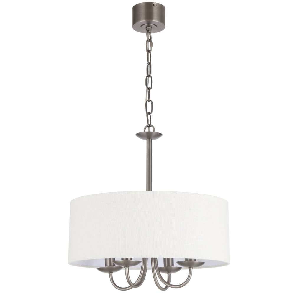 Shiron Dark Nickel or Brass 4 Light Pendant with Ivory Fabric Shade