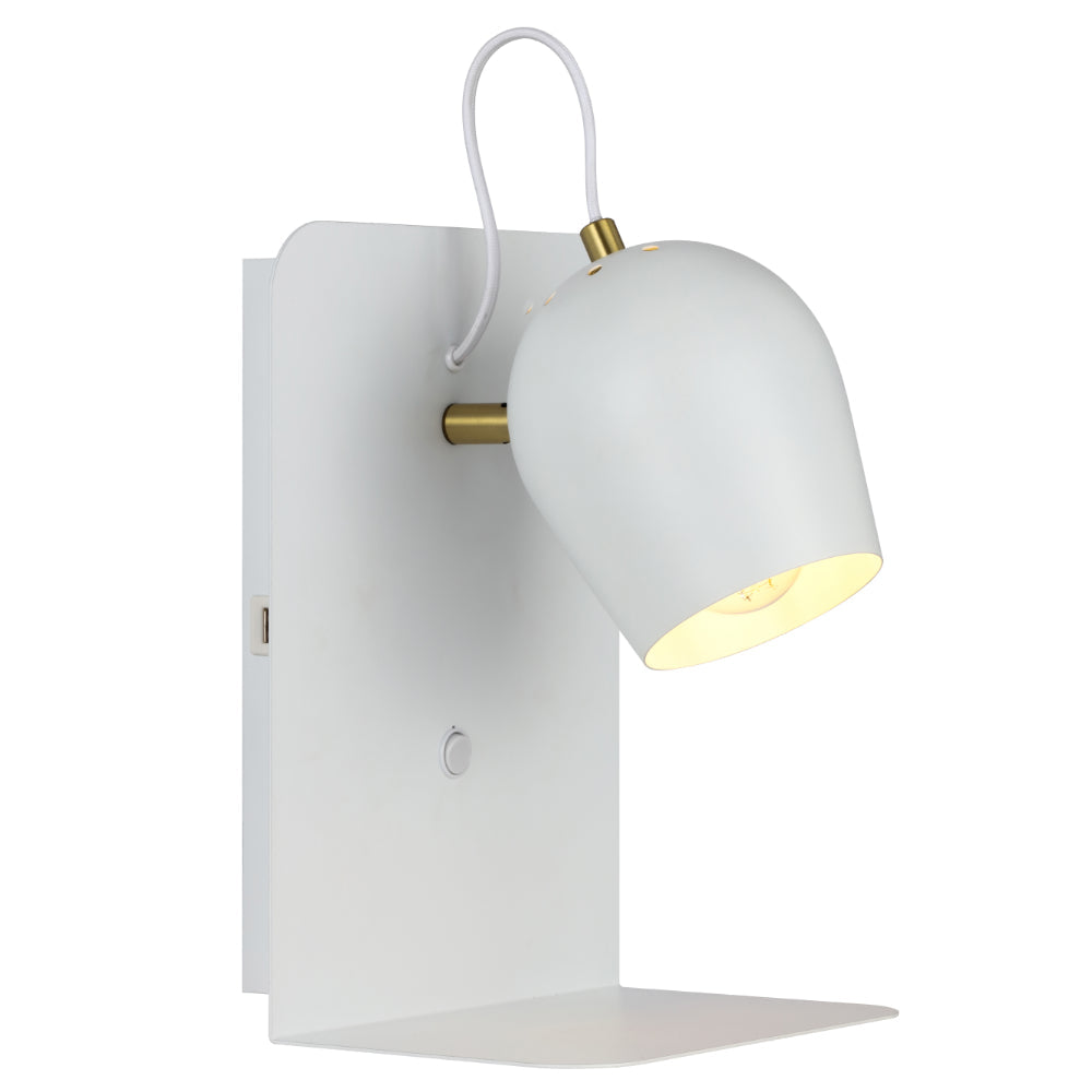 Shyn Wall Light with USB in White, Black, Grey or Beige