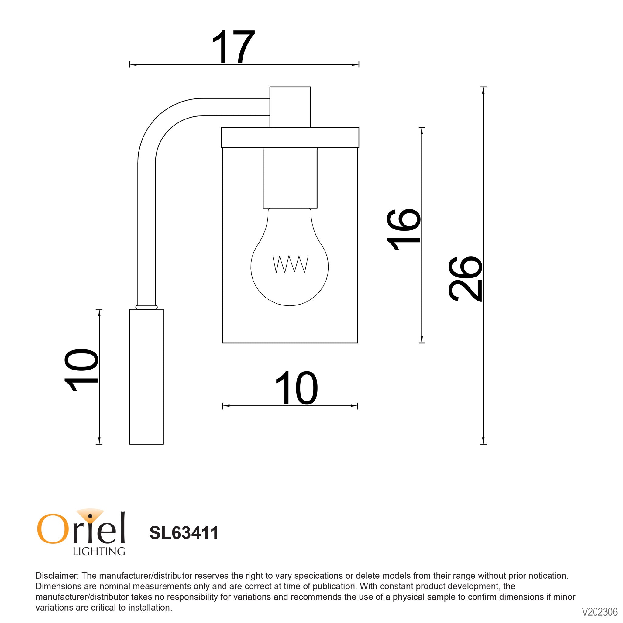 Raymont Black, Aged Brass & Glass E27 Wall Light
