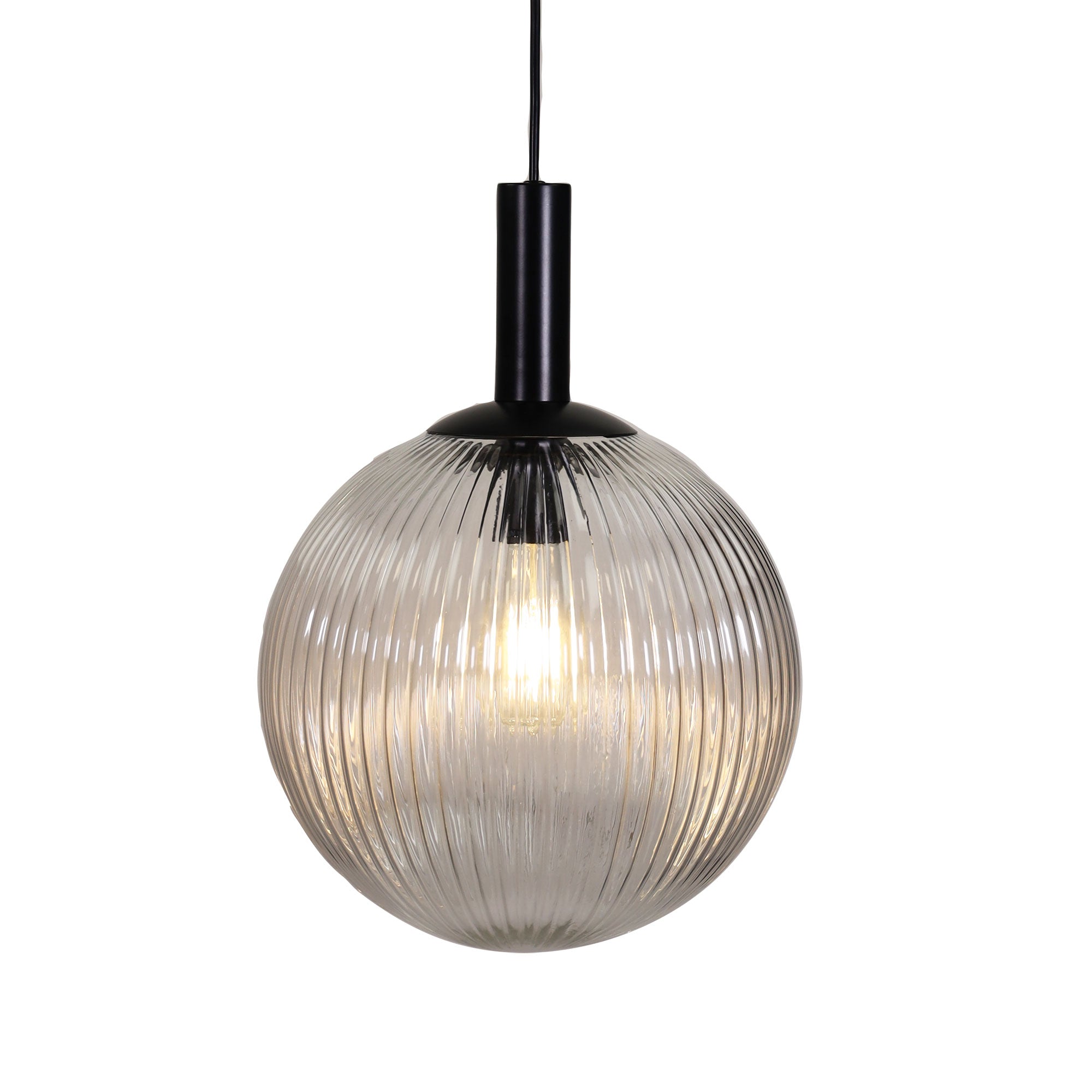 Legarno.30 Black & Ribbed Clear Glass 1 Light Pendant