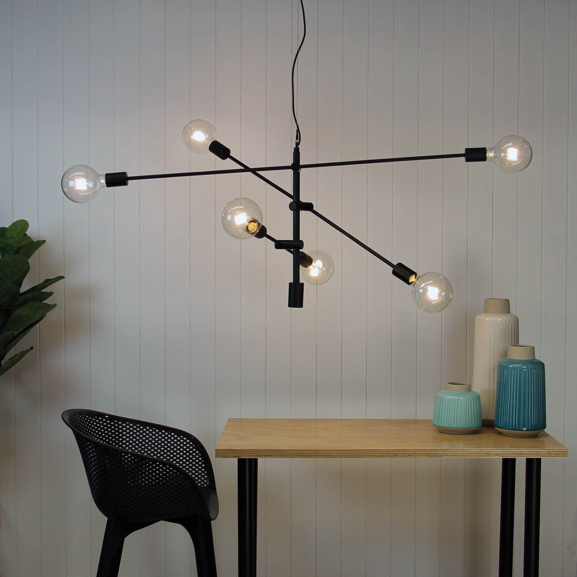 Chelsea.120 Black 6 Light E27 Large Contemporary Pendant