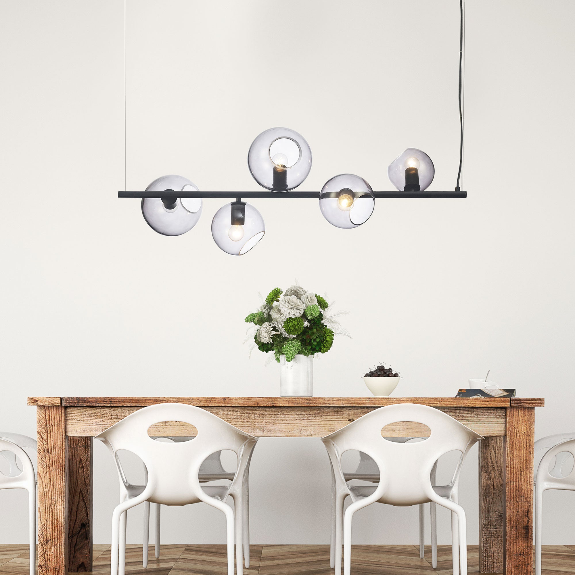 Sinus Black with Smoked Glass 5 Light E27 Designer Satellite Suspended Pendant
