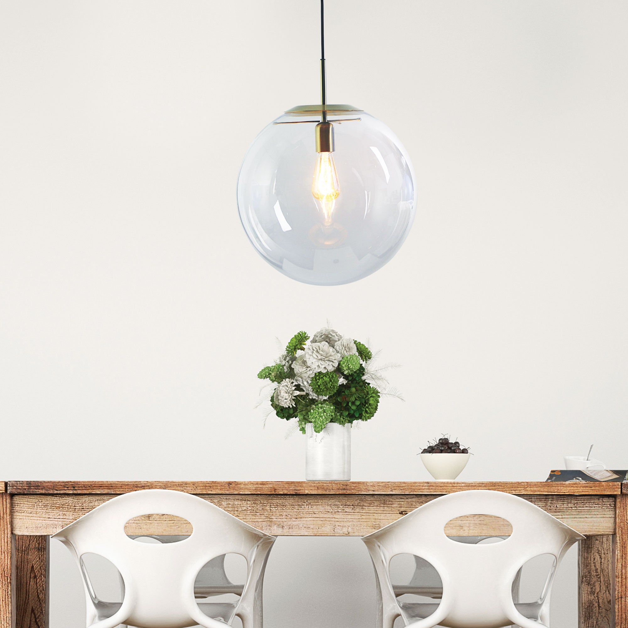 Newton.40 Brushed Brass And Clear Glass E27 Pendant